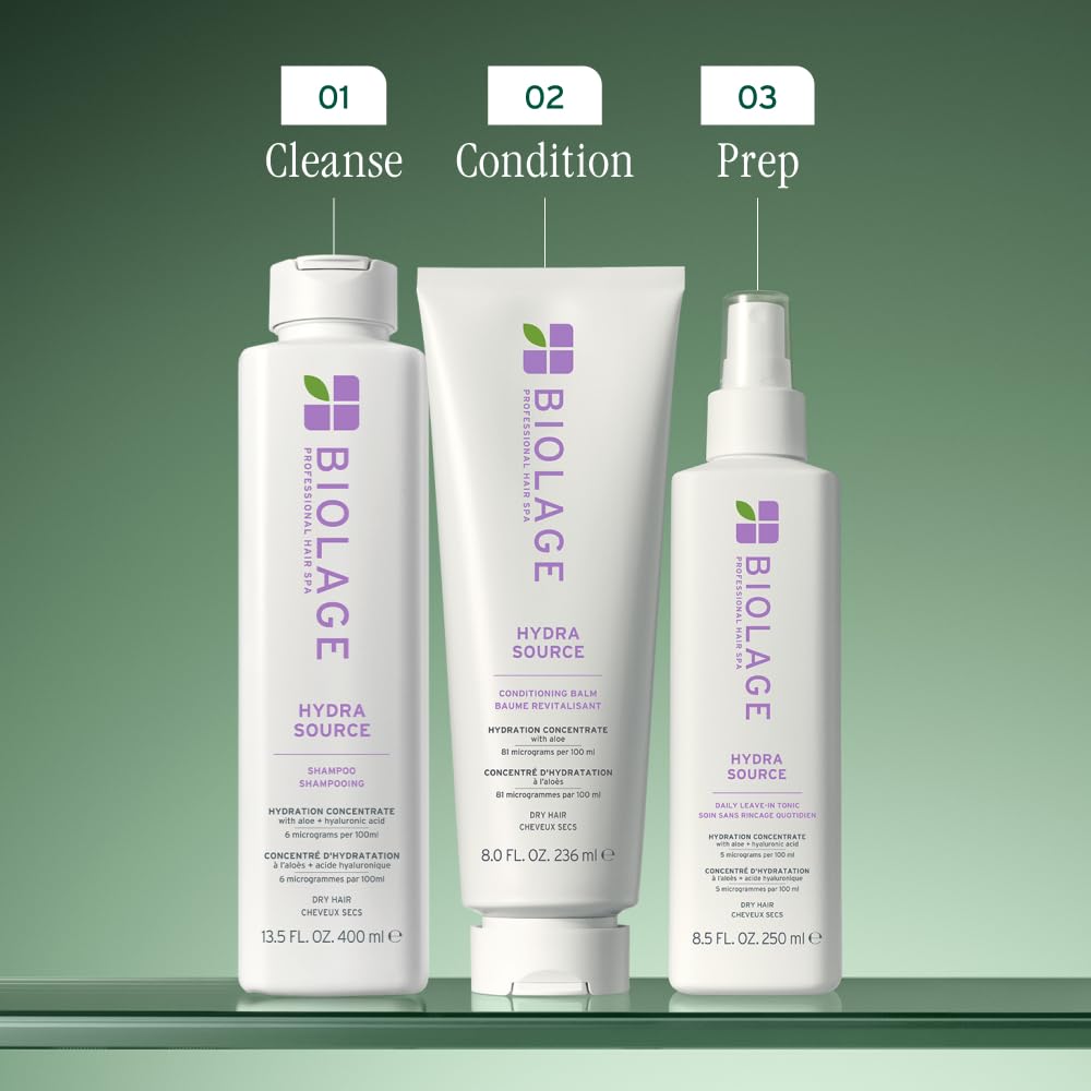 Light Gray Biolage Hydra Source Conditioning Balm - Moisturizes, Detangles & Adds Softness, For Dry Hair, Infused with Fermented Aloe & Micro-Filtered Hyaluronic Acid, Vegan & Paraben-Free, 7.9 Fl Oz