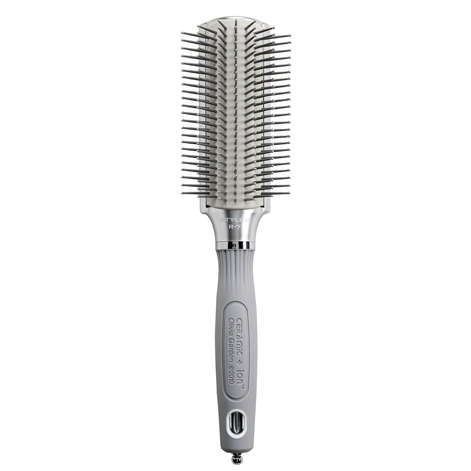 White Smoke Olivia Garden Ceramic + Ion XL Pro Hair Brush - Paddle Brush for All Hair Types - Smooths and Adds Shine, 7-Row Styler, Silver