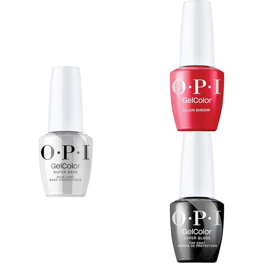White Smoke OPI GelColor Iconic Gel Nail Polish + System Bundle | Super Base Coat + Cajun Shrimp, Opaque Bright Orange Crème UV Cure Gel Polish + Super Gloss Top Coat