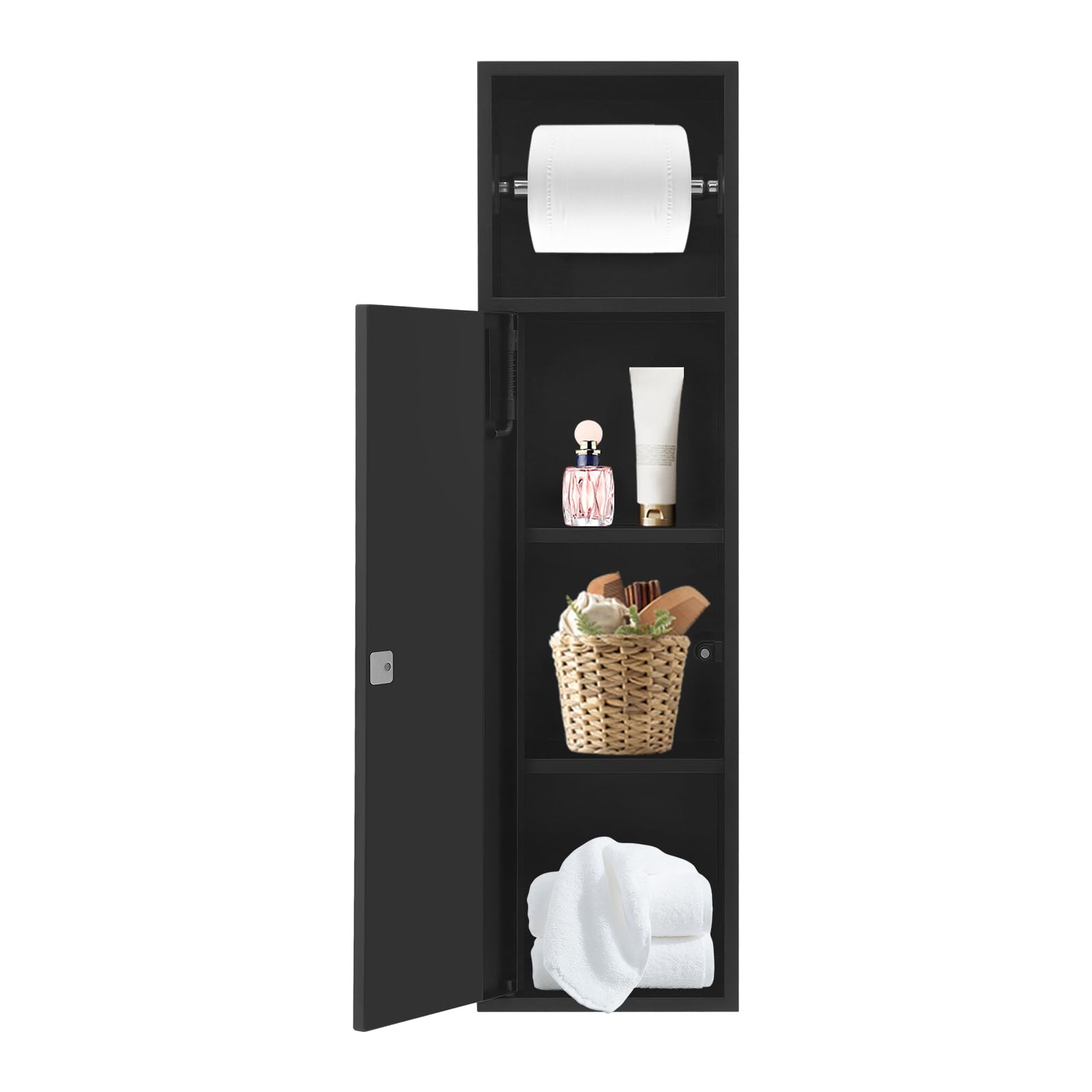 Dark Slate Gray Silencear Stainless Steel Shower Niche, 4 Tier Recessed Bathroom Niche, 6.8 * 4.9 * 24.8in Alcove Toilet Tissue Toiletries Storage Rack, Toilet Paper Holder for Bathroom Hotel (White)