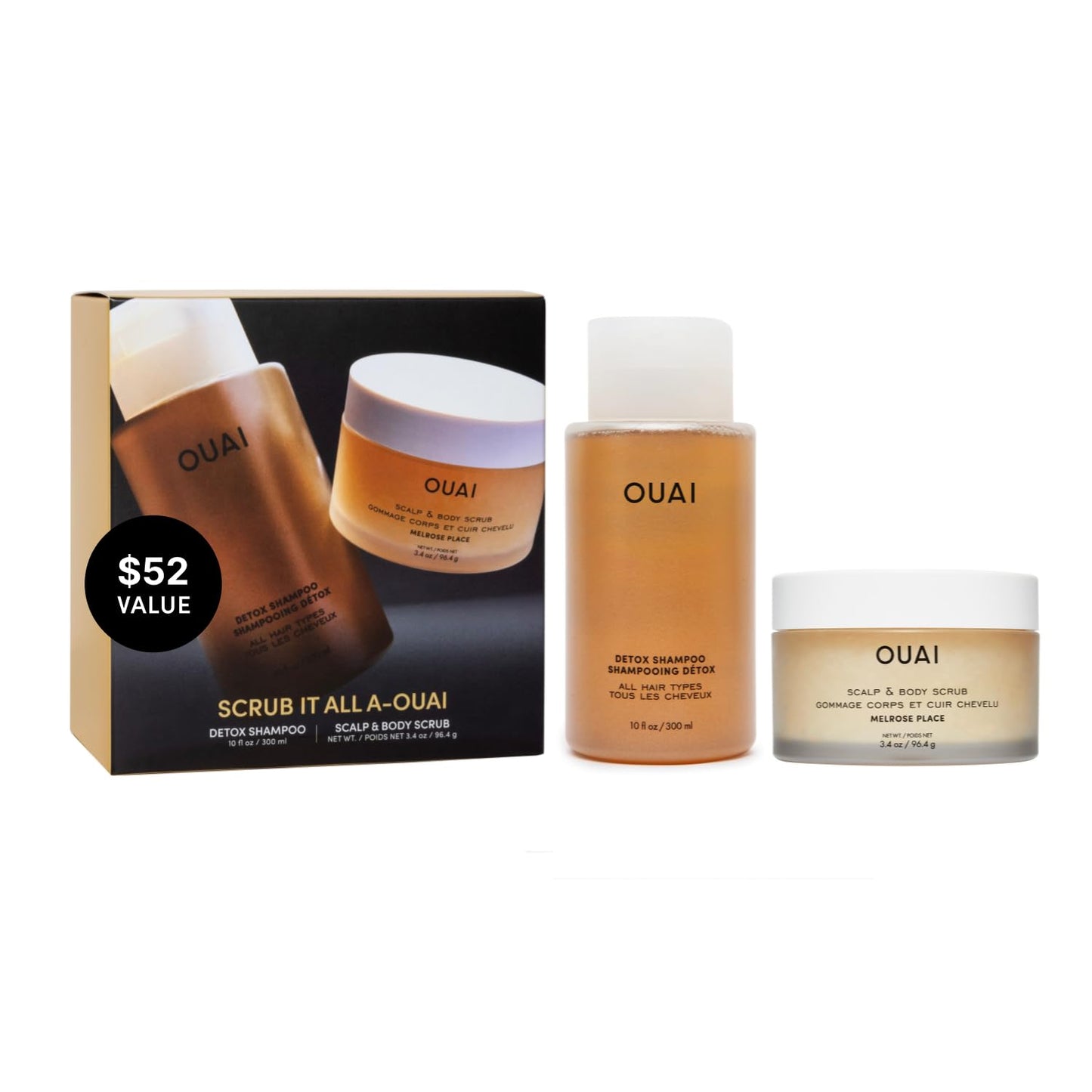 White Smoke OUAI Hair Care Set - Clarifying Shampoo & Exfoliating Scalp Scrub - Deep Cleansing & Balancing - Hair Care Kit with Detox Shampoo & Travel Size Sugar Scrub for Scalp (2 Count)
