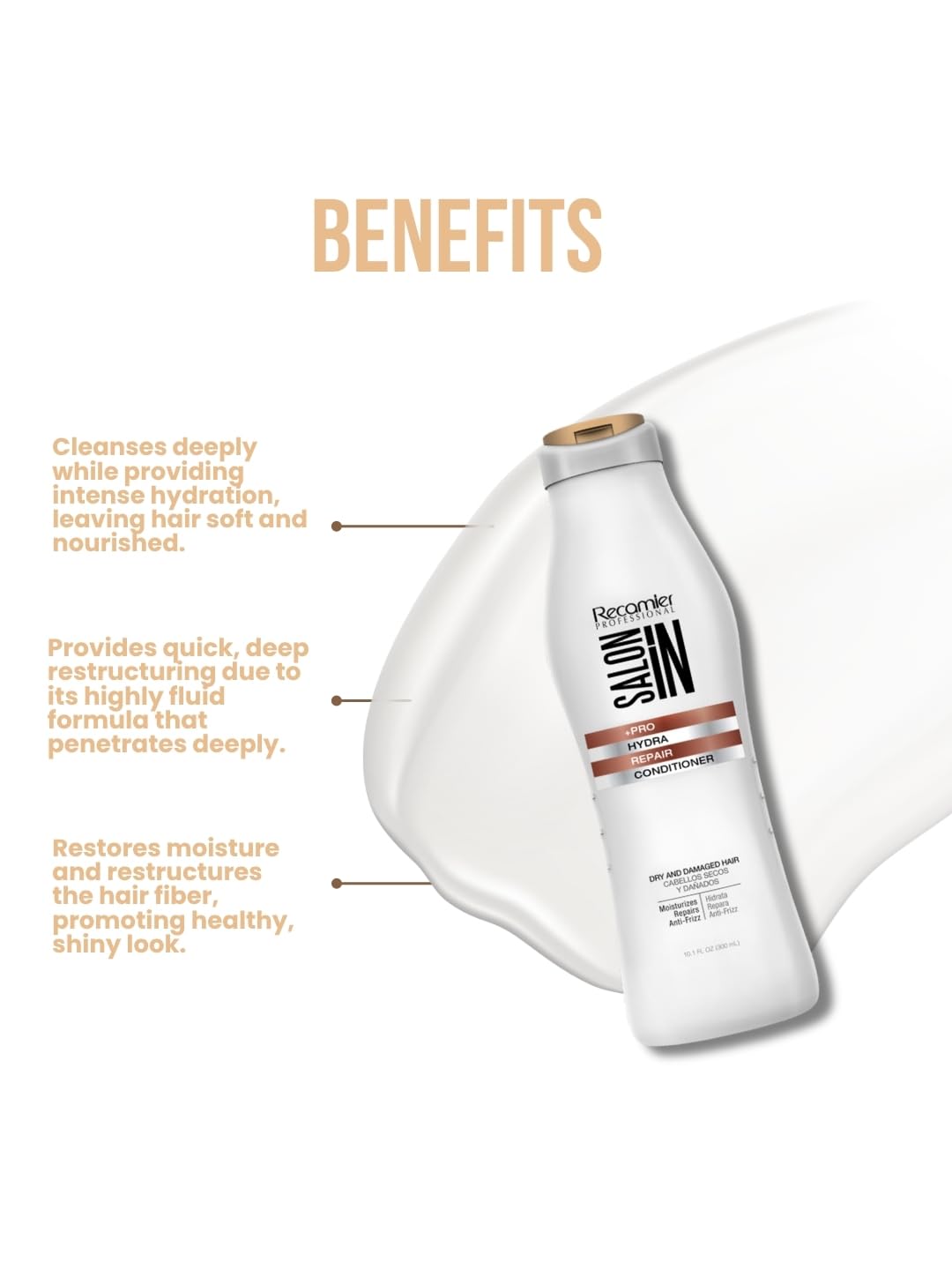White Smoke Salon In by Recamier | Hydra Repair Hair Conditioner | Moisturizing & Strengthening for Dry, Damaged Hair | 10.1.fl.oz / 300 ml