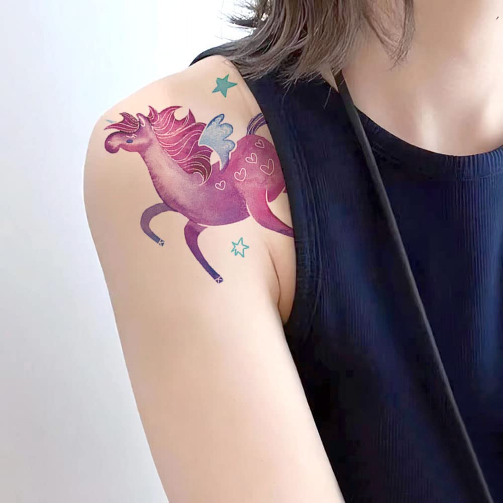 Black Oottati 8 Sheets Temporary Tattoo Stickers Arm Leg Fake, Hand Paint Fairy Tales Horse Wing Unicorn Pegasus for Women