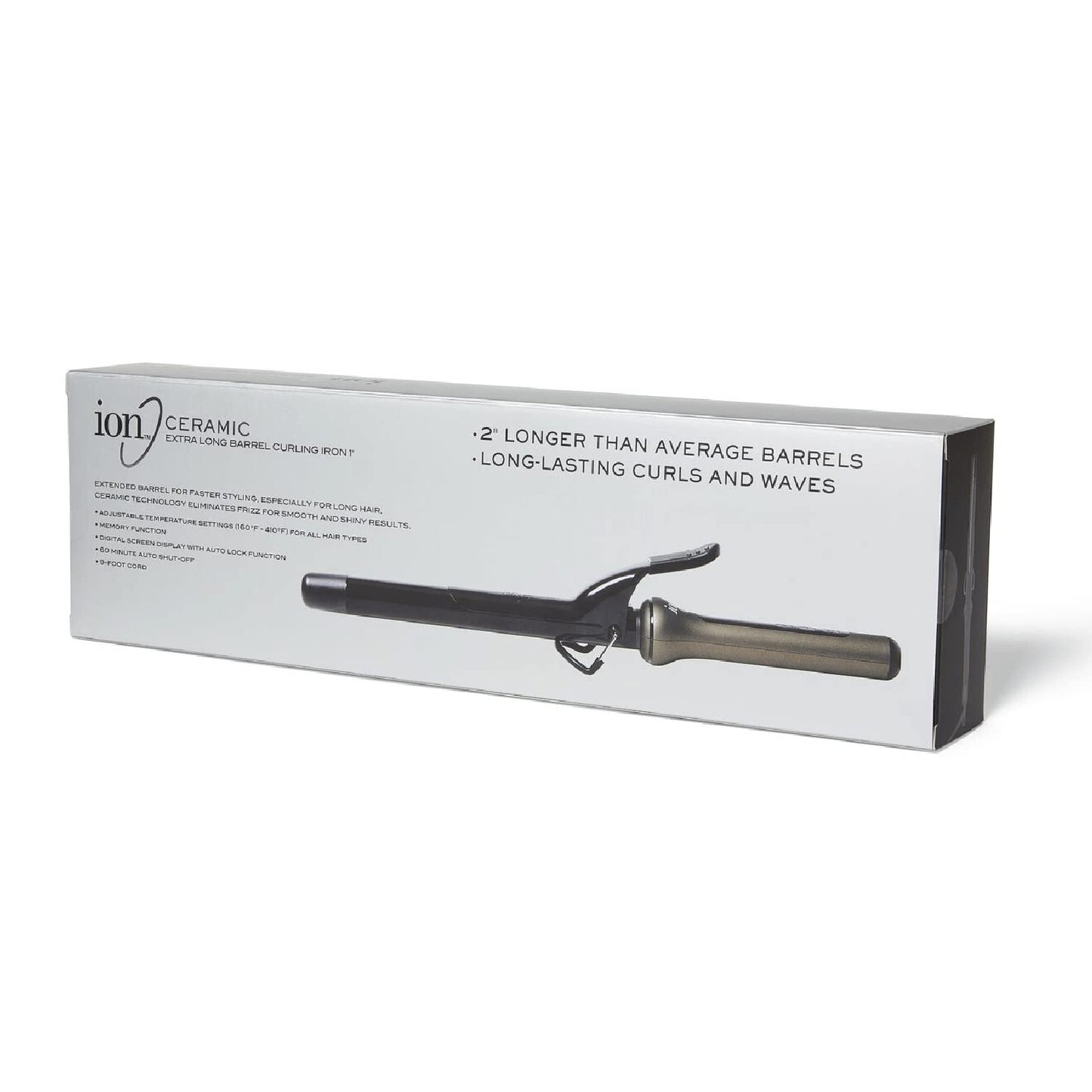 Light Gray Ion Extra Long Barrel Curling Iron, 1" Diameter, XL Length for Long Hair, LongLasting Curls, Auto ShutOff with Adjustable Heat Settings