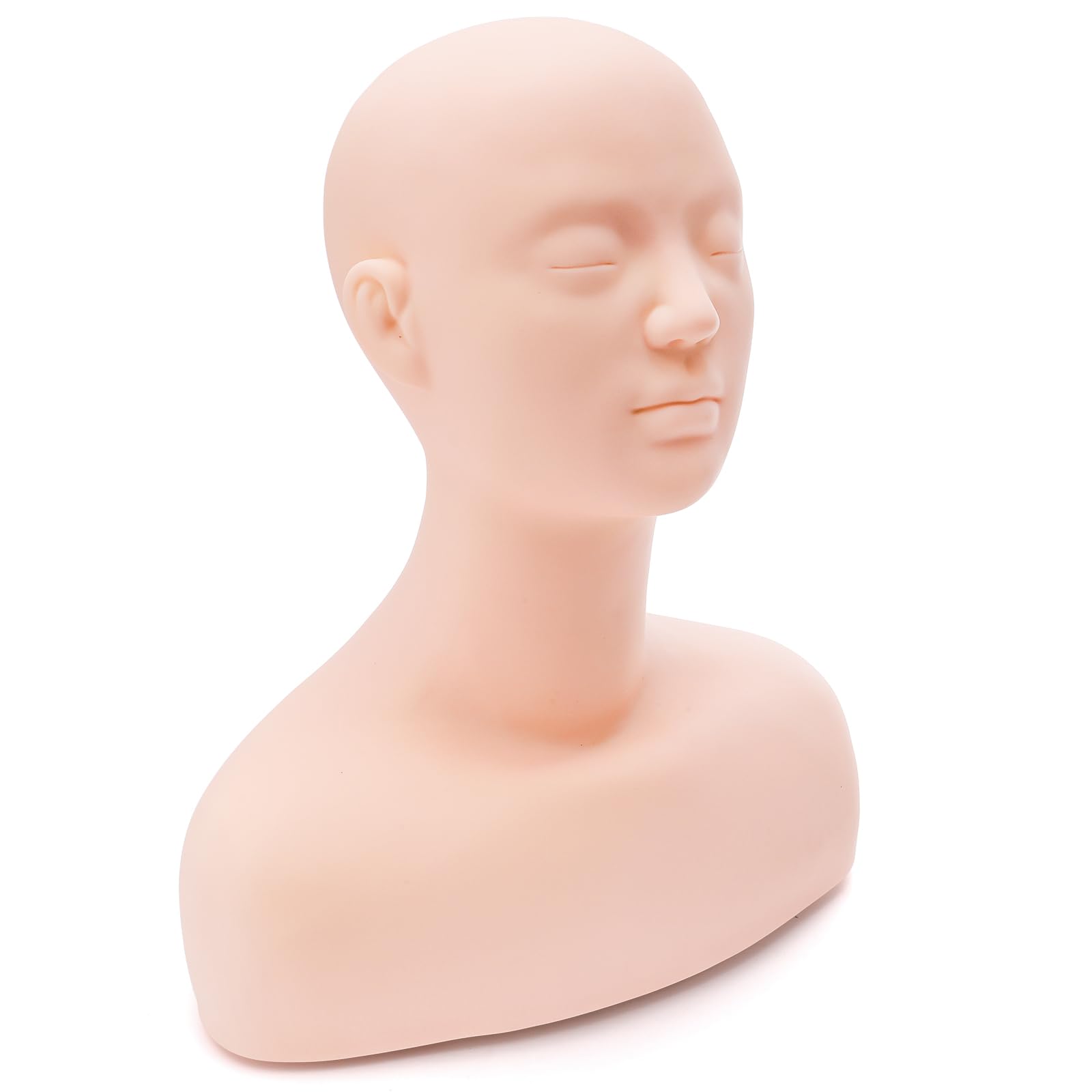 White Smoke Dicunoy Esthetics Mannequin Head with Shoulder, Soft PVC Human Hair Mannequin Head for Makeup, Facial Techniques, Massage, Lash Extensions Practice, Wig Display, Salons Cosmetology School