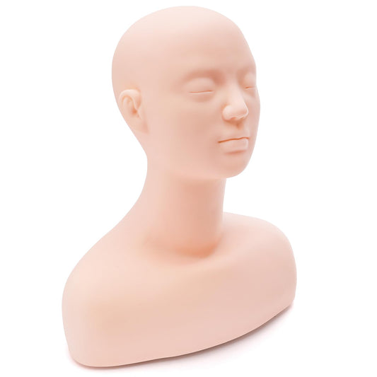 White Smoke Dicunoy Esthetics Mannequin Head with Shoulder, Soft PVC Human Hair Mannequin Head for Makeup, Facial Techniques, Massage, Lash Extensions Practice, Wig Display, Salons Cosmetology School