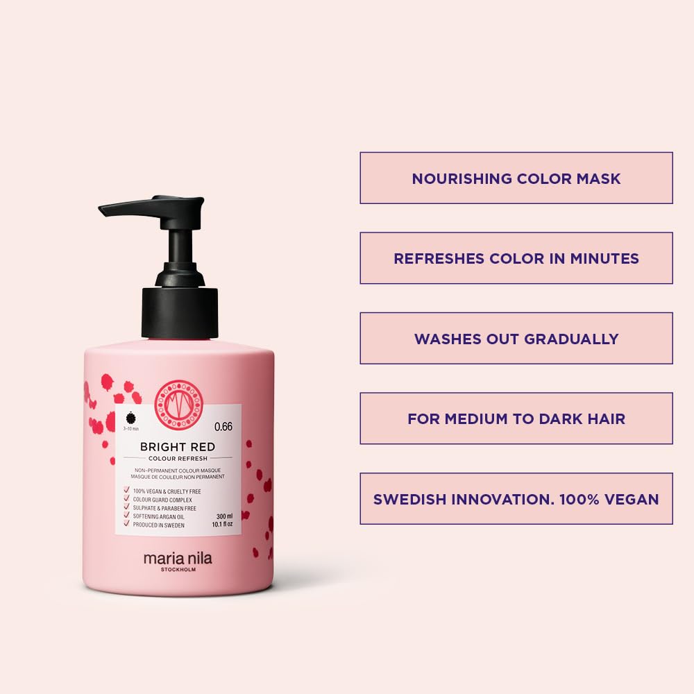 Misty Rose Maria Nila Color Refresh, Bright Red 10.1 Fl Oz, Red Hair Mask, Semi-Permanent Pigments, 100% Vegan & Sulfate/Paraben free