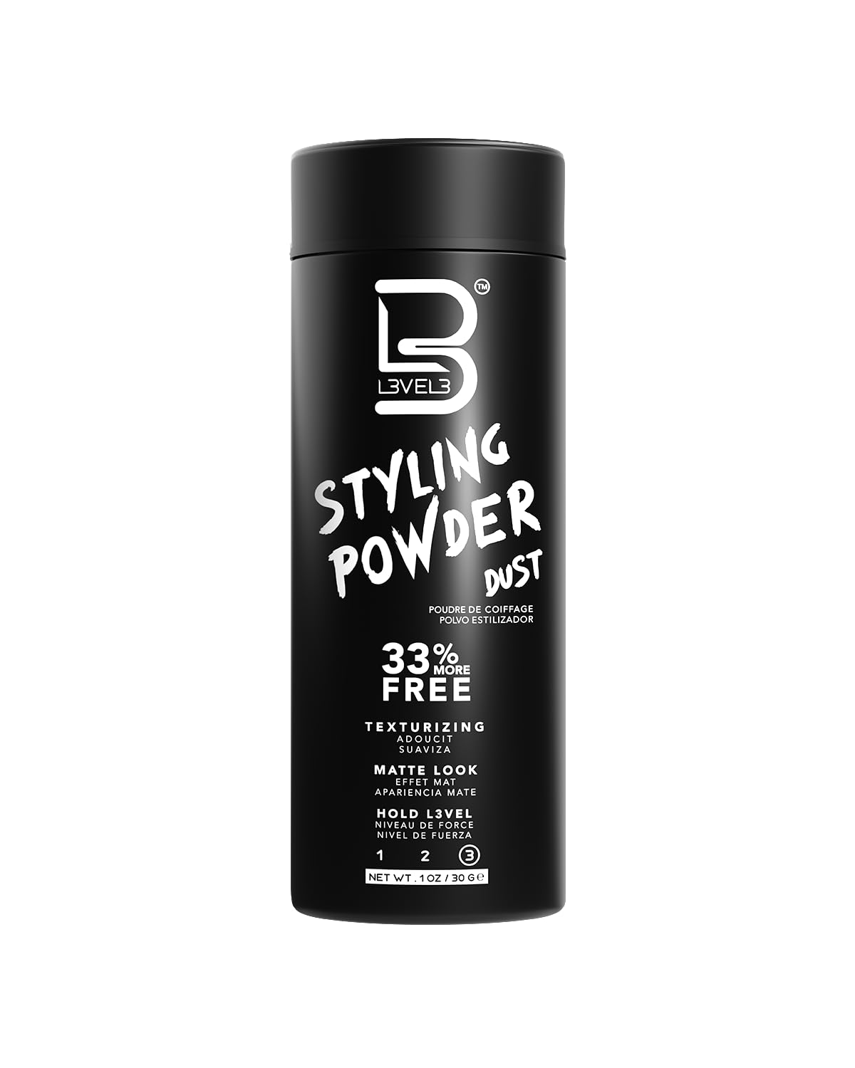 Black L3 Level 3 Styling Powder - Natural Look Mens Powder - Easy to Apply with No Oil or Greasy Residue (Small - 30 Grams)
