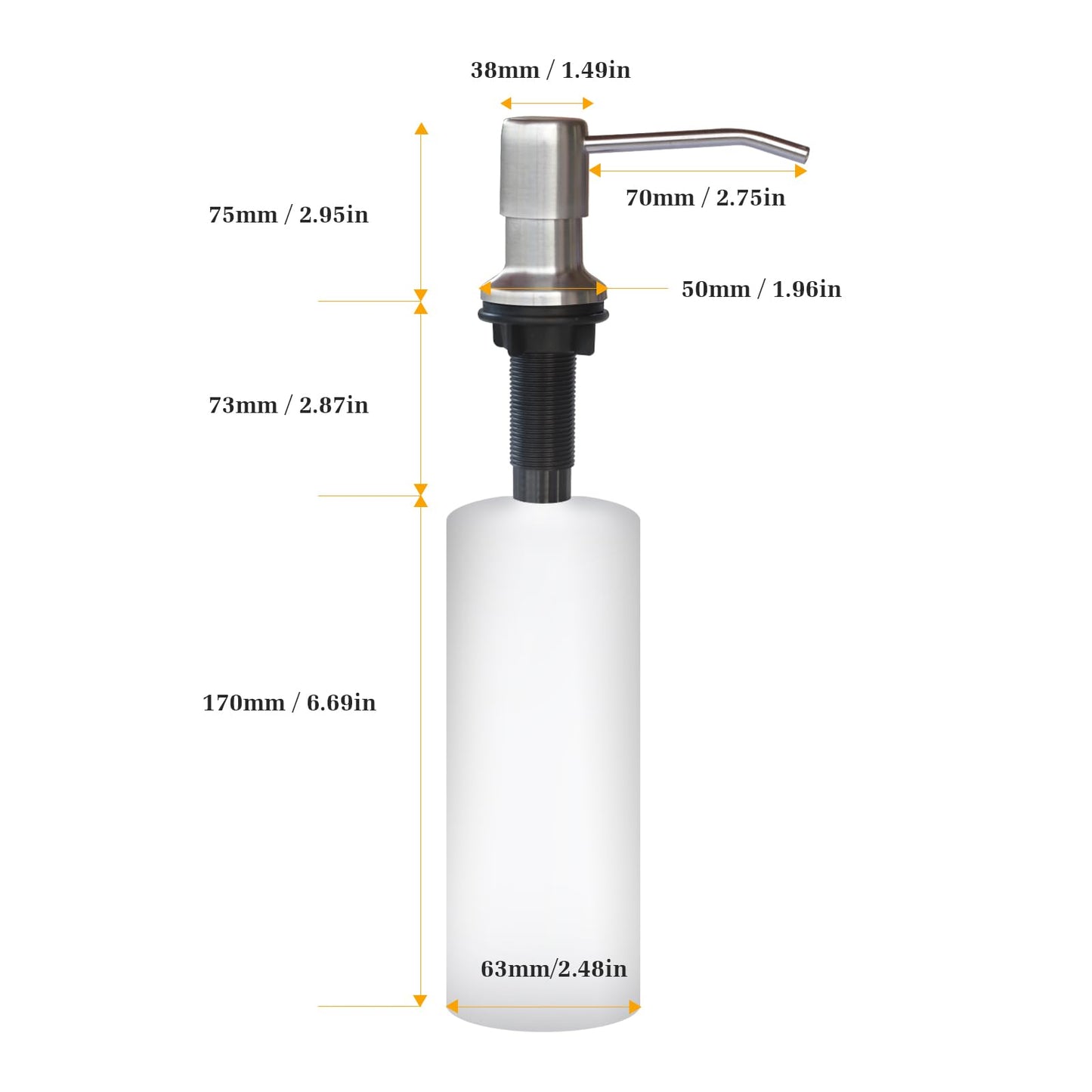 White Smoke Soap Dispenser for Kitchen Sink, Built in Sink Soap Dispenser Lotion Dispenser with 17 OZ Bottle, Refill from The Top Bar Sink Soap Dispenser, Brushed Nickel (1 Pack)
