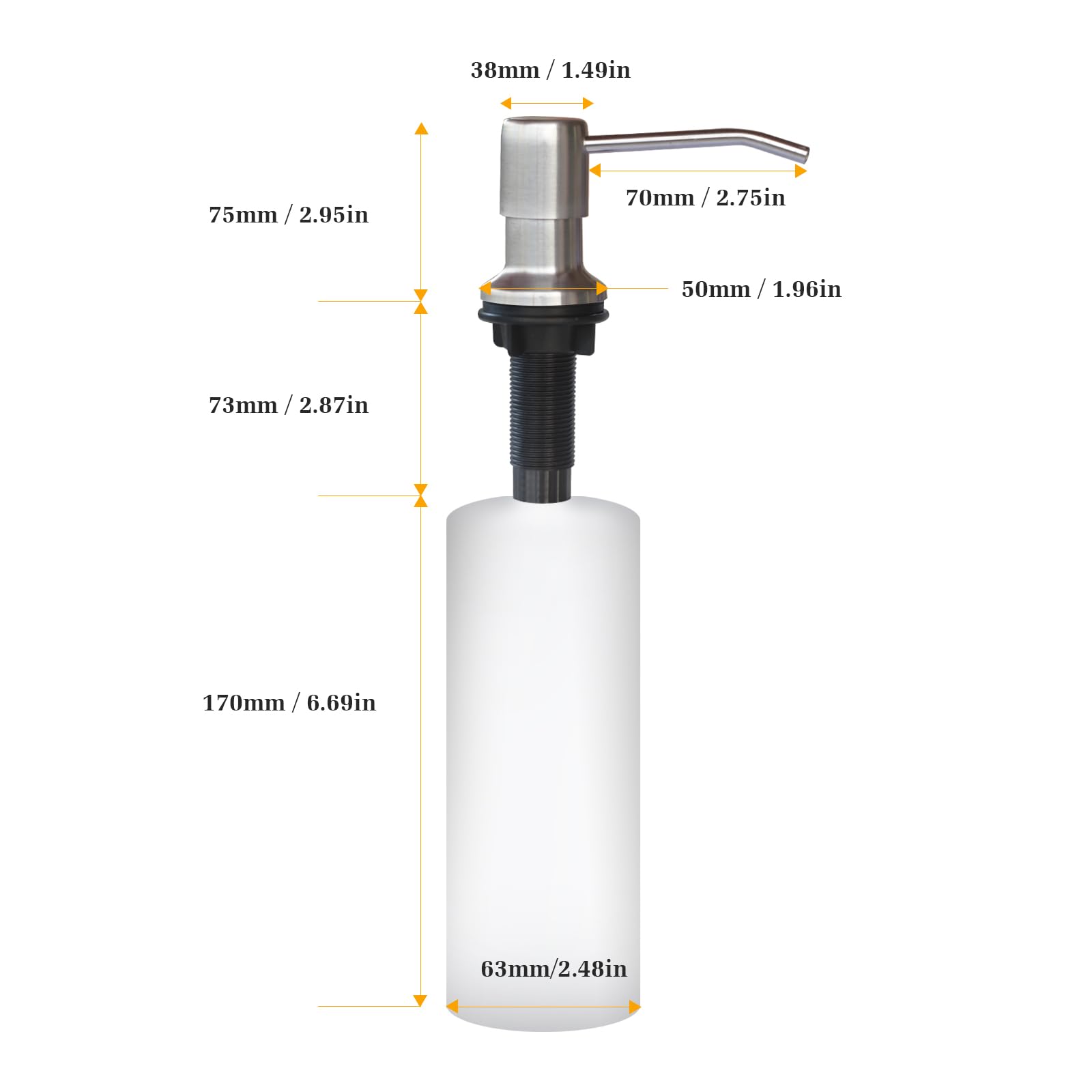 White Smoke Soap Dispenser for Kitchen Sink, Built in Sink Soap Dispenser Lotion Dispenser with 17 OZ Bottle, Refill from The Top Bar Sink Soap Dispenser, Brushed Nickel (1 Pack)