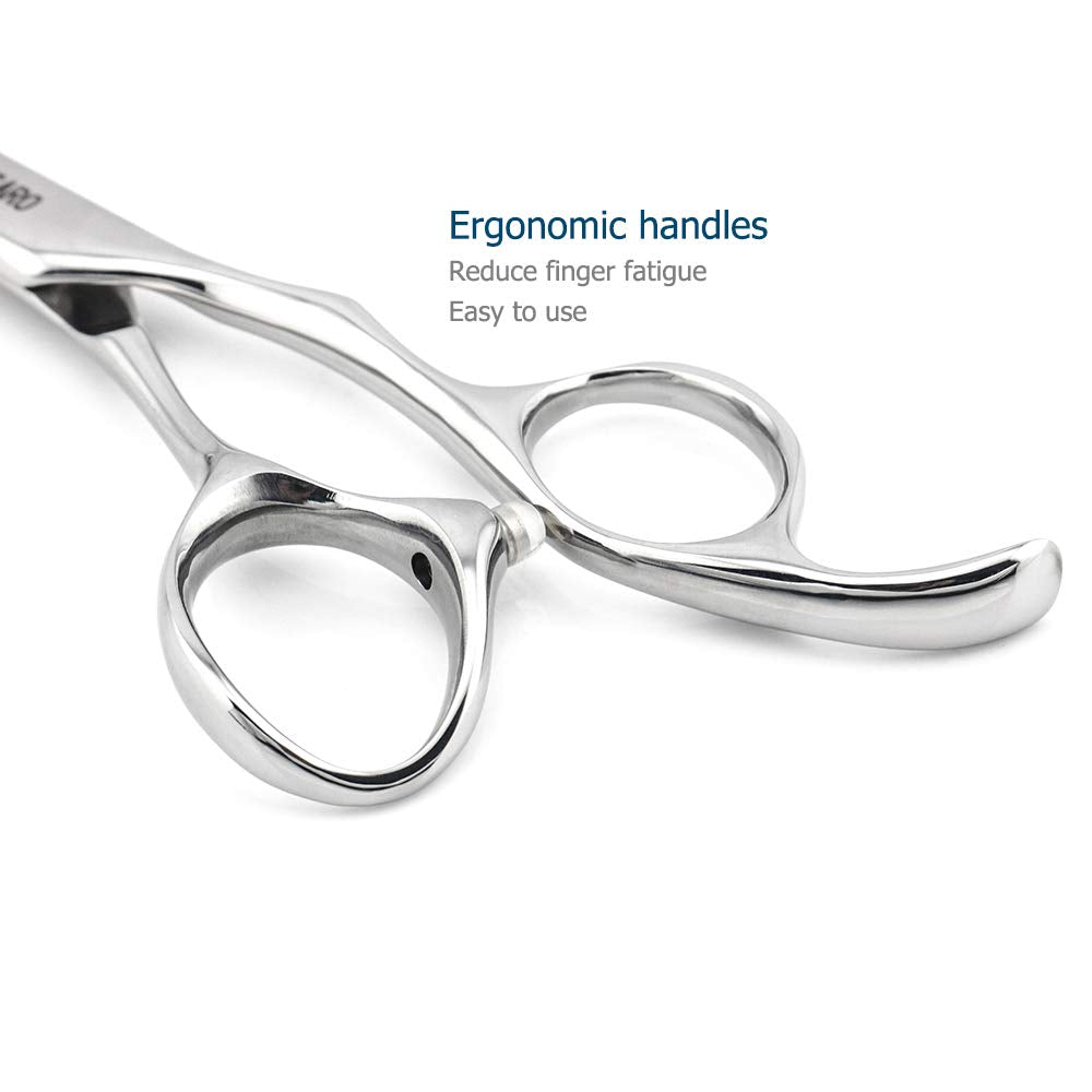 White Smoke 5.5" Professional Hair Scissors Barber Haircut Cutting Scissors Hairdresser 440C Hair Shears Blind Hole Convex Edge KINSARO for Hairdresser Barber or Home Use