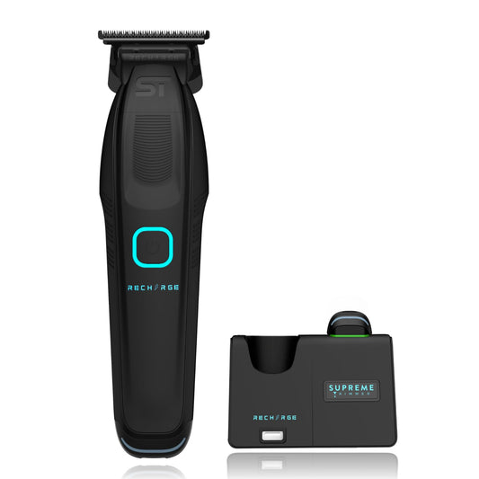 White Smoke Supreme Trimmer Recharge ST777 – Professional Barber Trimmer with 2 Removable Batteries | 8000 RPM Motor, Zero Gap DLC Blades, Smart Charging Dock, USB-C Fast Charge