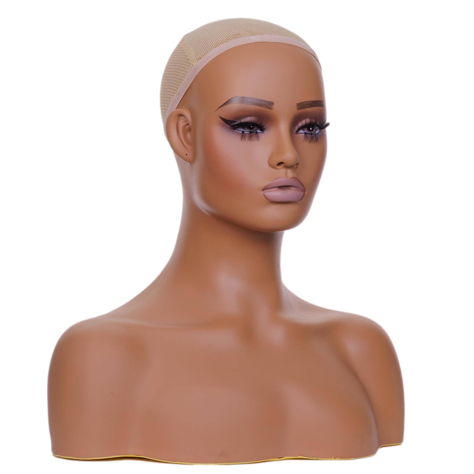 White Smoke JINGFA Femal Wig Head Realistic Mannequin Head with Shoulders for Wig, Hat, and Sunglass Displaying