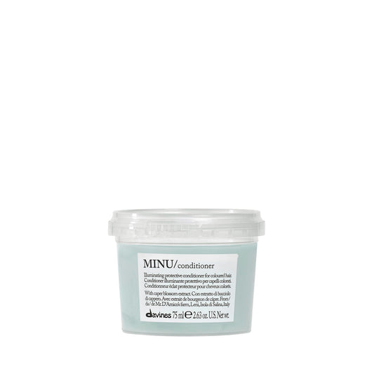 Light Gray Davines MINU Conditioner, Illuminating Protective Color-Protecting Formula for Colored Hair - Gently Detangles Cosmetic Colored Hair, Making it Soft & Silky with Salina Caper, Travel Size, 2.54 Fl Oz
