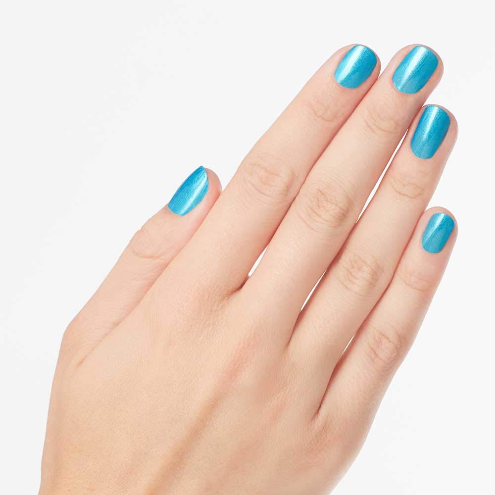 White Smoke OPI Nail Lacquer Teal the Cows Come Home | Opaque Bright Blue Shimmer Chip Resistant Nail Polish | Fast Drying, Streak Free