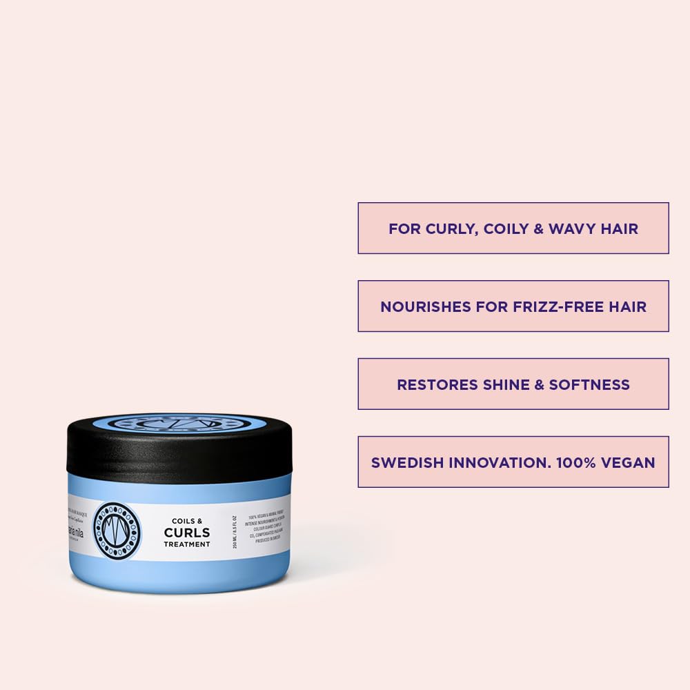 Misty Rose Maria Nila Coils & Curls Finishing Hair Mask, 8.5 Fl Oz, For Curly & Wavy Hair, Jojoba oil to Stay Hydrated while Washing