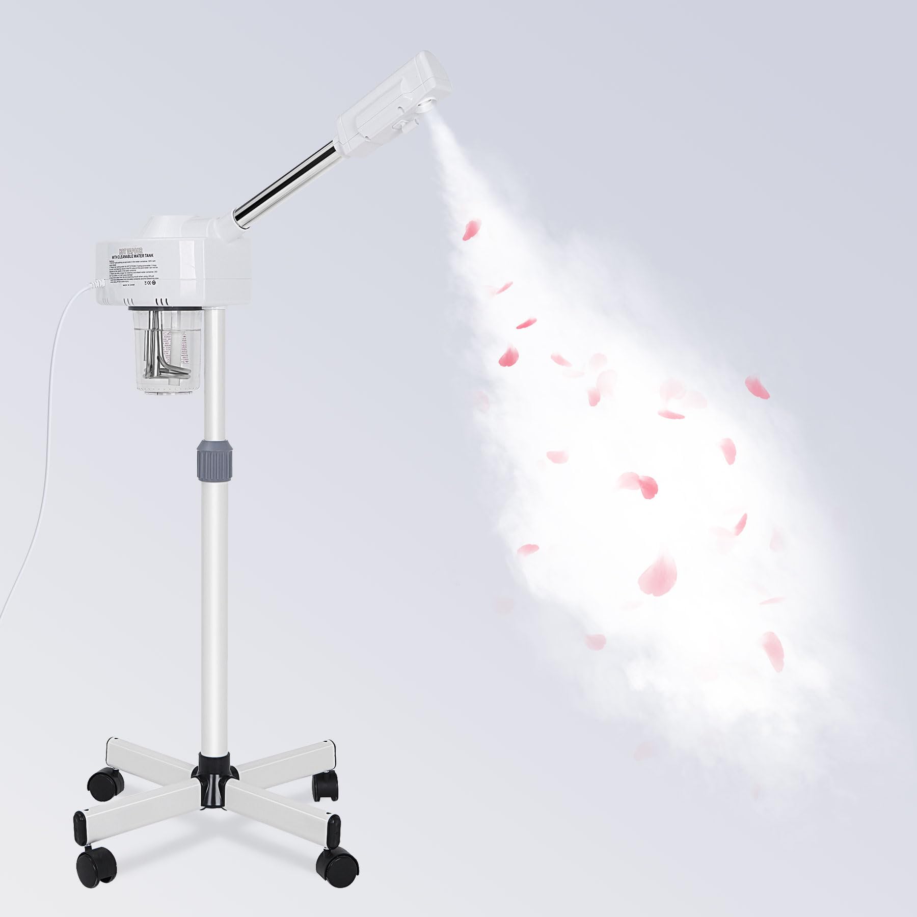 Light Gray Saicool Professional Facial Steamer - Standing Ozone Facial Steamer on Wheels w Hot Mist for Facial Treatment Personal Care for Spa Salon Home Use