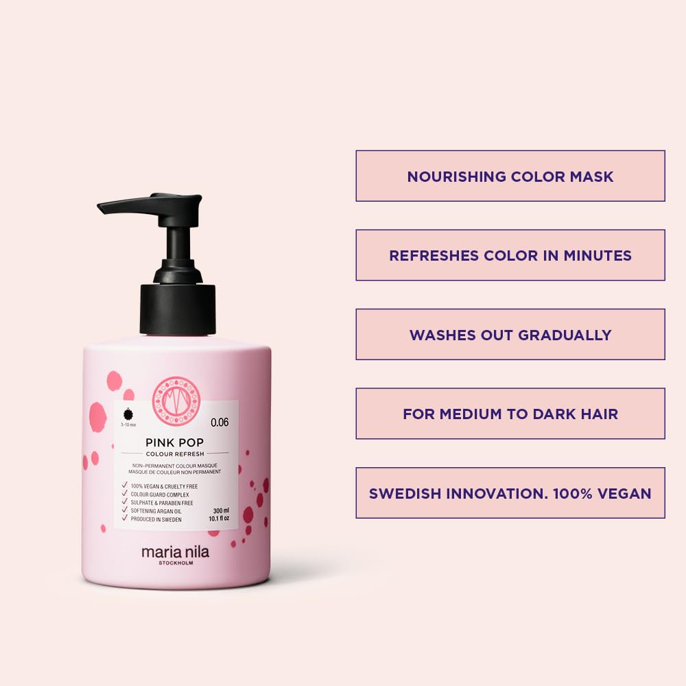 Misty Rose Maria Nila Color Refresh, Pink Pop 10.1 Fl Oz, Pink Hair Mask, Semi-Permanent Pigments, 100% Vegan & Sulfate/Paraben free
