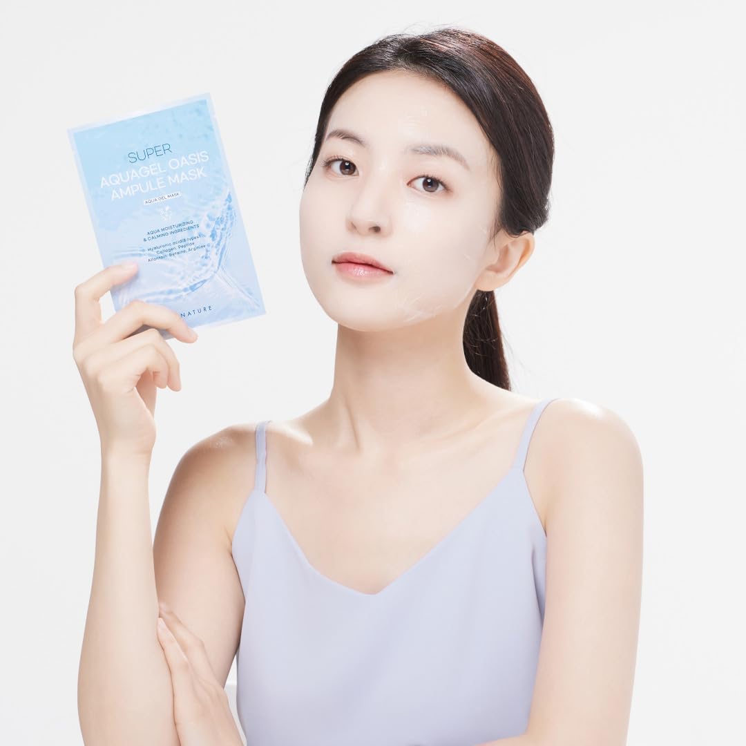 Light Gray S.NATURE SUPER AQUAGEL OASIS AMPULE MASK | Hydrating, Soothing, Blemish Care | Hyaluronic Acid, Allantoin | Korean Face Mask (10 Count (Pack of 1)