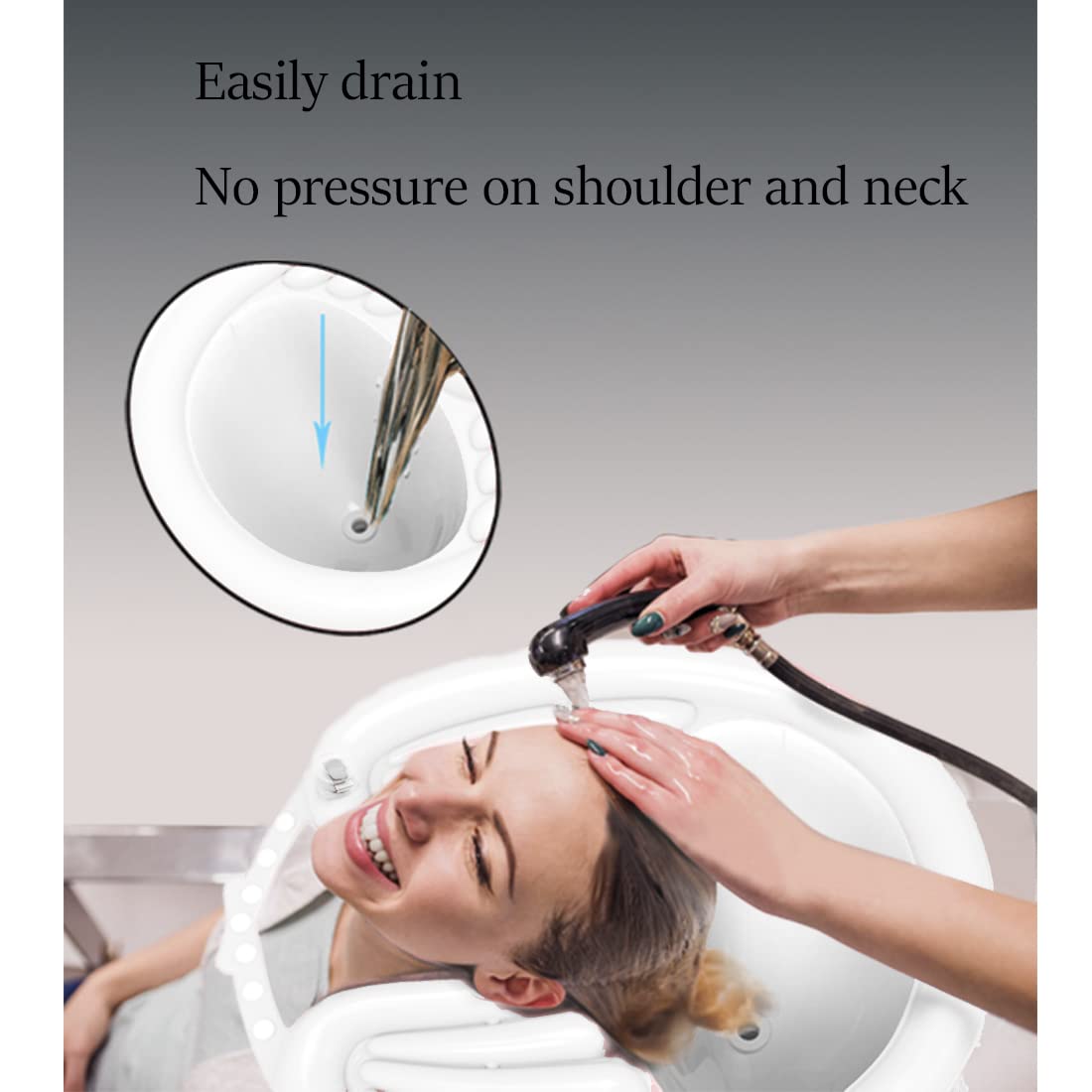 White Smoke Portable Inflatable Shampoo Basin for Bedridden, Handicapped, Seniors - With Air Pump, Hair Washing Tray for Home, Hospitals, Salons