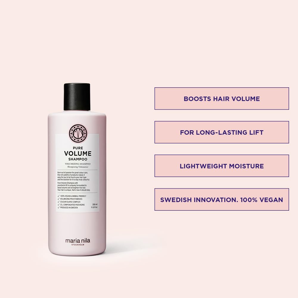 Misty Rose Maria Nila Pure Volume, Volumizing Shampoo for Thicker Hair, Panthenol/Provitamin B5 Gives Volume to Thin & Fine Hair, 100% Vegan & Sulfate/Paraben free, 11.8 Fl Oz