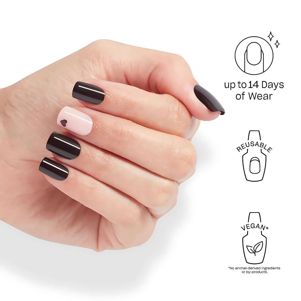 White Smoke OPI Nail Lacquer & On Point Press On Nails, Lincoln Park After Dark/Heart Bundle | Short Round Cool Purple with Hearts Press On Nail Art, 24 Count with Glue & Matching Iconic Nail Lacquer Polish Shade