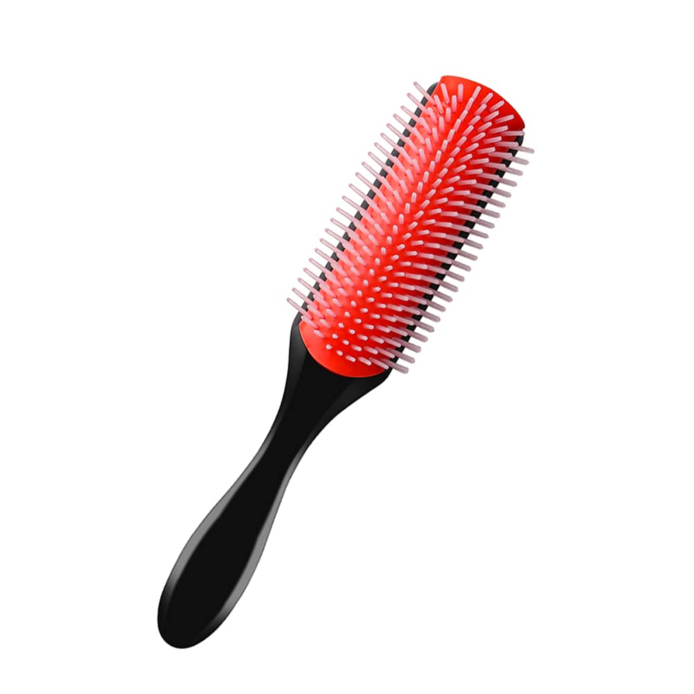White Smoke Quacc 9-Rows Cushion Nylon Bristle Hair Brush Women Men Curly Wet or Dry Hair Classic Detangling Brushes for Separating Shaping Defining Curls Blow-Drying Styling Detangling