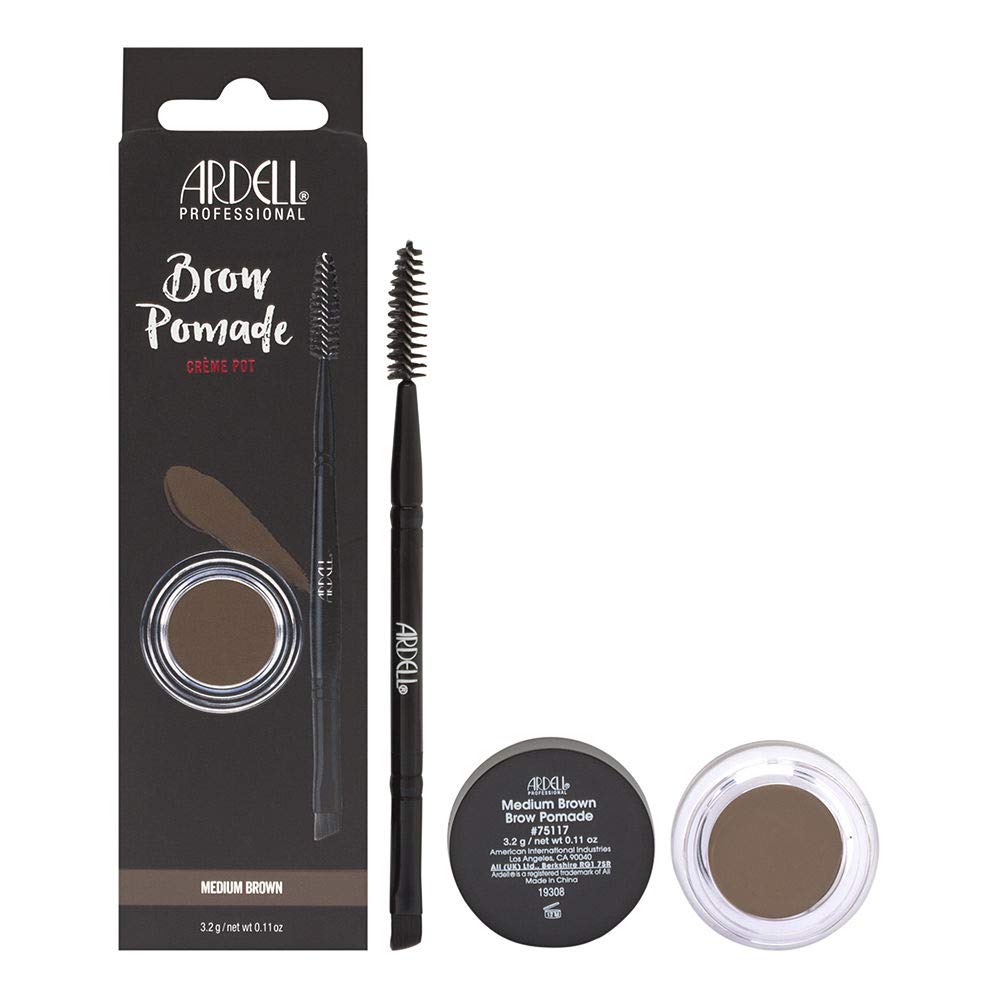 White Smoke Ardell Brow Pomade - Medium Brown, Smudge-Proof Long-Lasting Eyebrow Makeup, with Dual-Ended Precision Brush and Spoolie for Defined and Natural Brows, 1 Pack