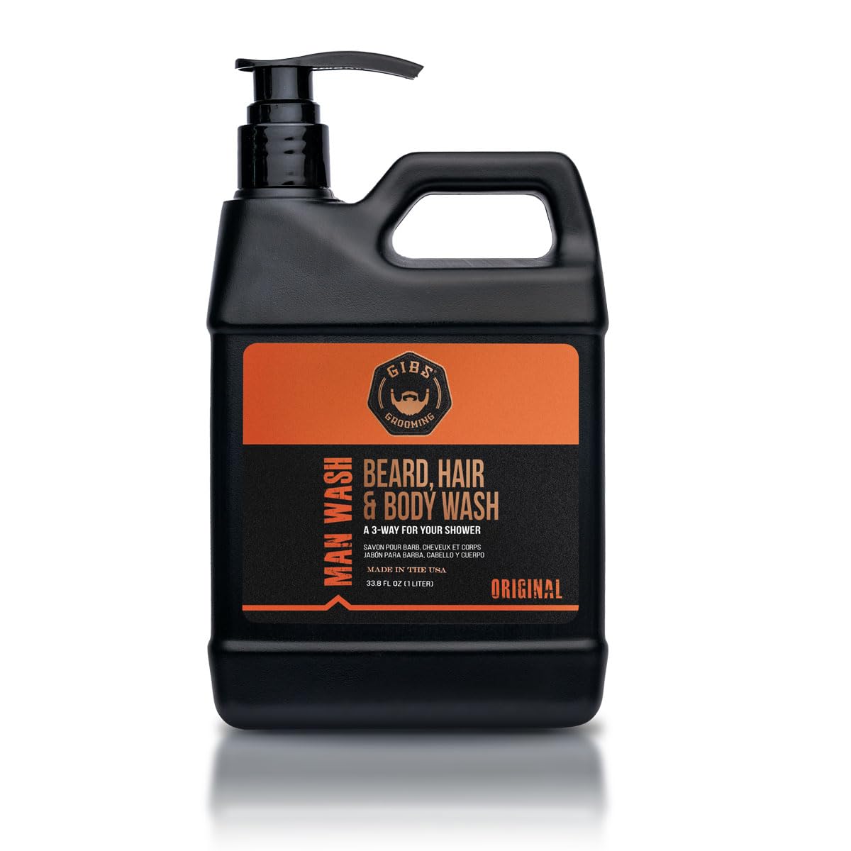 White Smoke GIBS Grooming - Original Man Wash (33.8 fl oz) 3-in-1 Beard, Hair, Body Soap - Citrus, Oak, Basil Scent - Sulfate Free - Tea Tree Oil, Hemp Oil, Protein - Mens Body Wash & Mens Shampoo - Made in USA