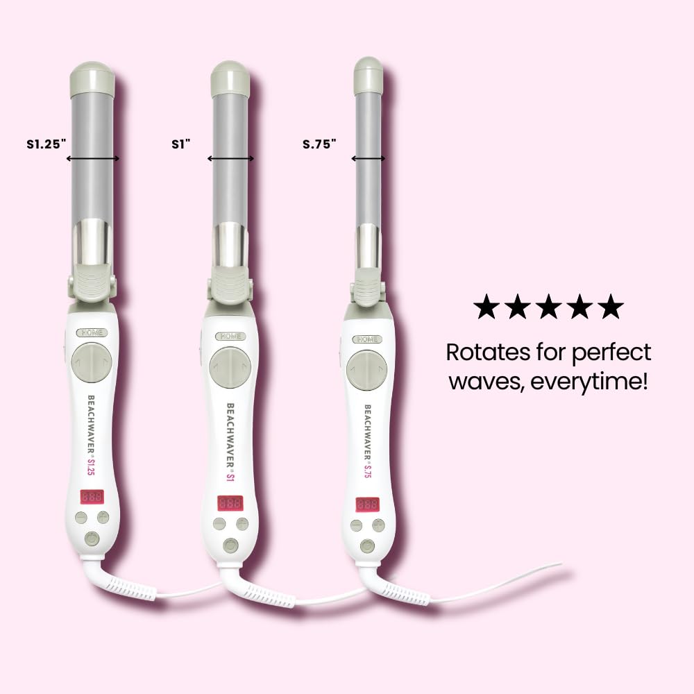 Lavender Blush The Beachwaver Co. Beachwaver S1.25 Rotating Curling Iron - White | Automatic 1.25 Inch Ceramic Curling Iron | Auto-Shut Off, Home Button, Travel-Friendly, Dual Voltage | S-Series (DV1138BX)