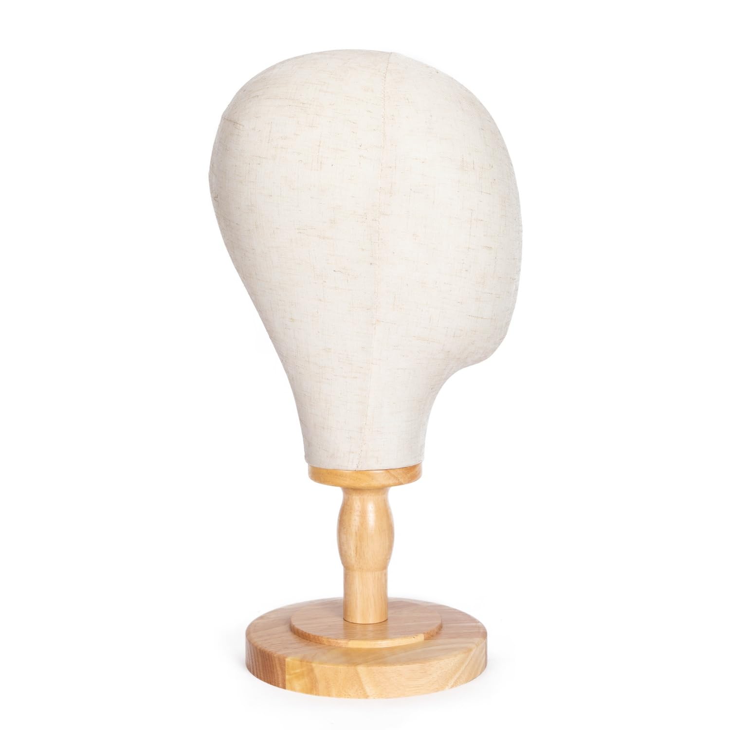 White Smoke koskusder White Canvas Mannequin Head Stand with Detachable Wood Base for Wigs Linen Dome Model Mannequin Head with Wooden Stand for Caps, Headdress, Wig Making