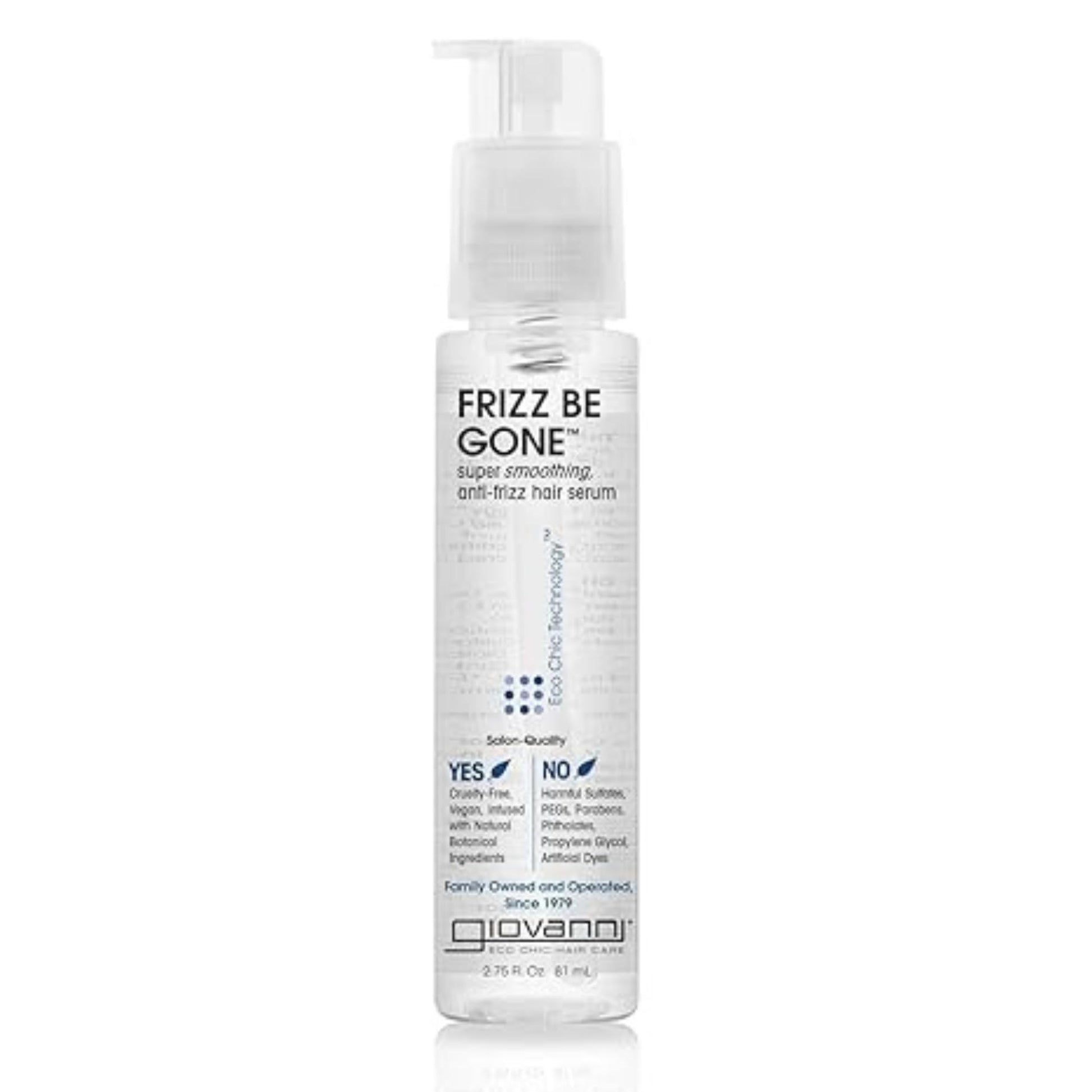 Light Gray GIOVANNI ECO CHIC Frizz Be Gone - Super Smoothing Anti-Frizz Hair Serum, Adds Shine, Seals in Color, Infused with Natural Botanical Ingredients, Salon Quality, No Parabens - 2.75 oz (1 Pack)