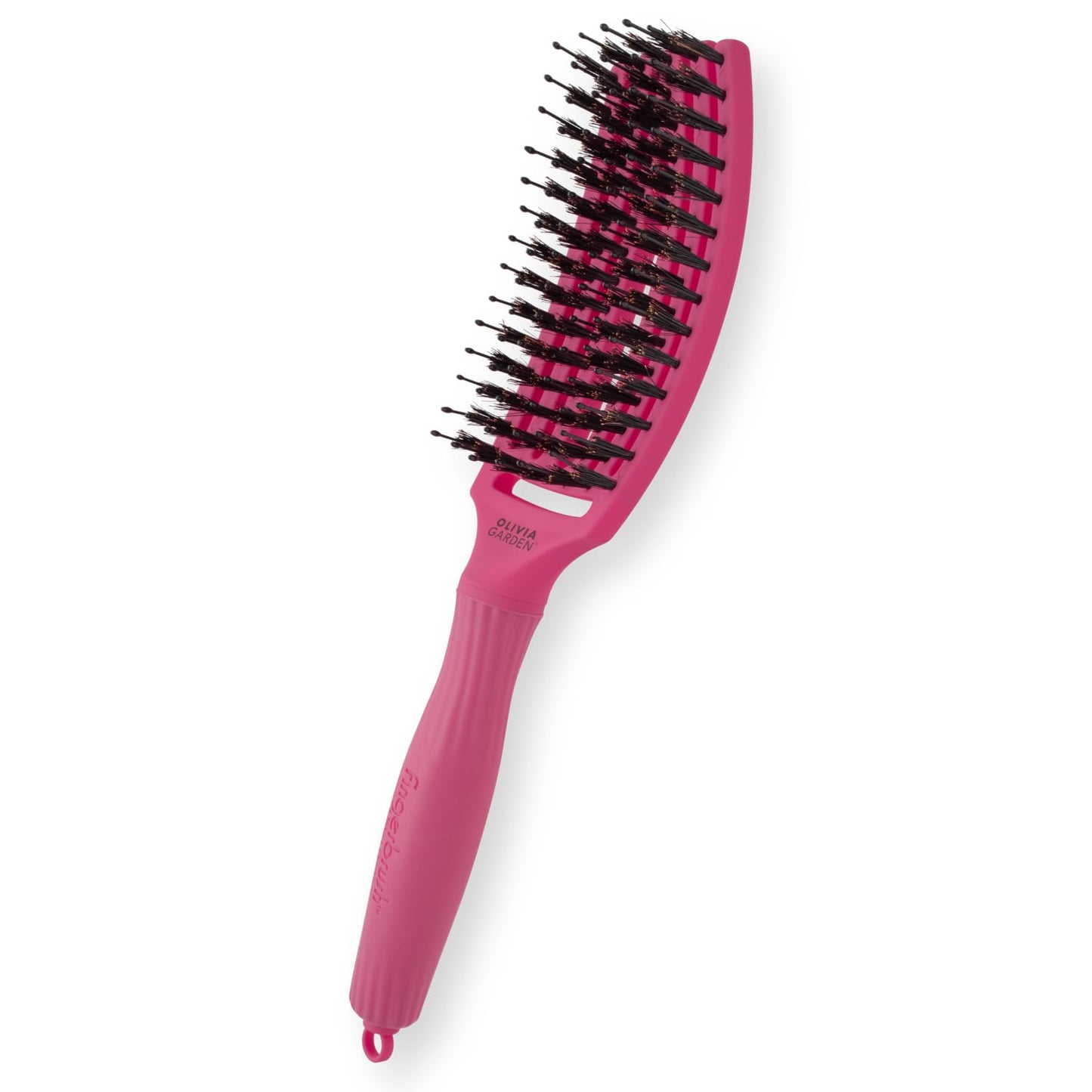 White Smoke Olivia Garden Fingerbrush Care Iconic - Medium - Hot Pink - Detangling Hairbrush with Boar & Nylon Bristles for Ultimate Shine & Smooth Styling