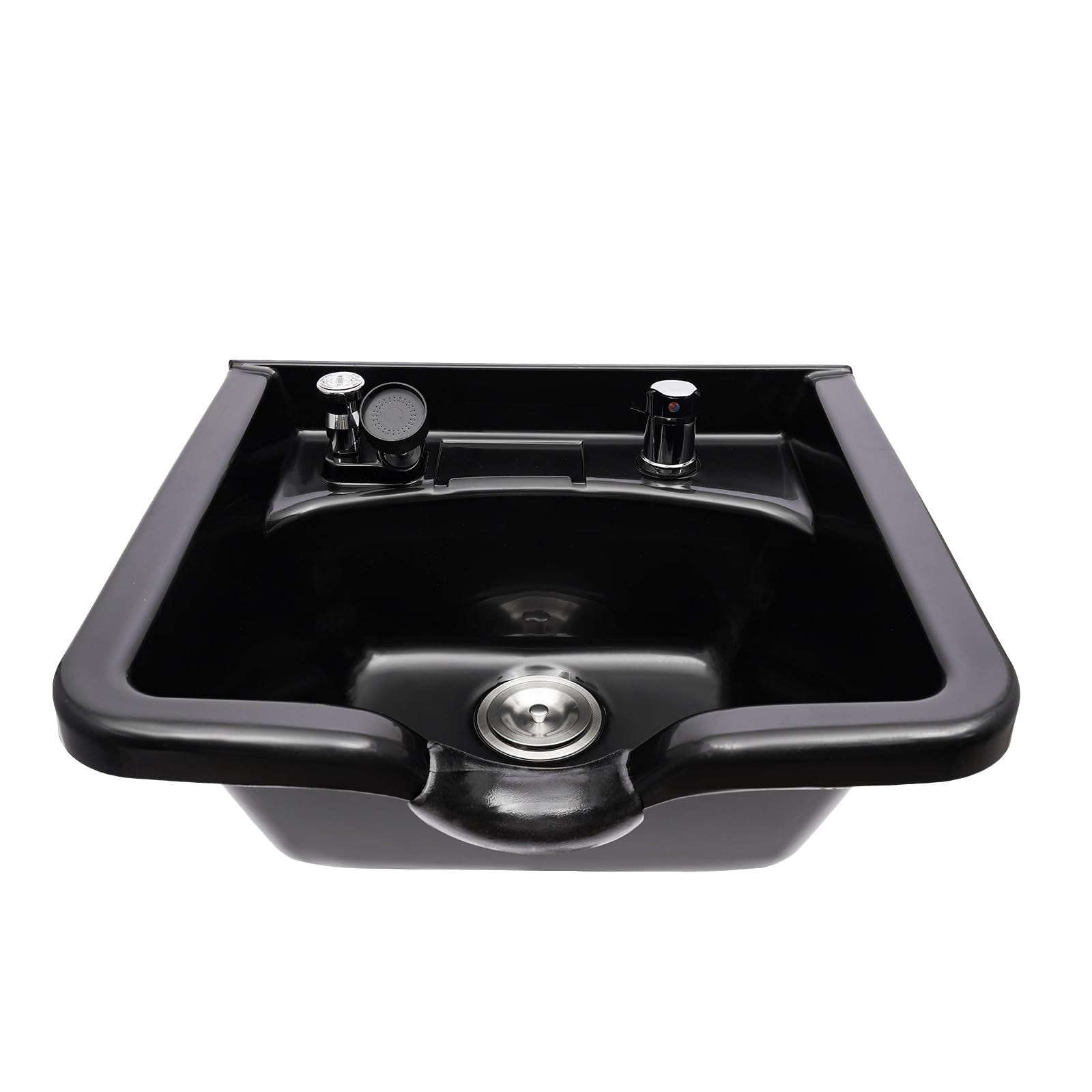Black Professional Salon Shampoo Bowl, Wall Mounted Shampoo Sink, Salon and Barber Equipment Black Deep ABS Backwash Sink for Hair Stylists with All Installation Hardware
