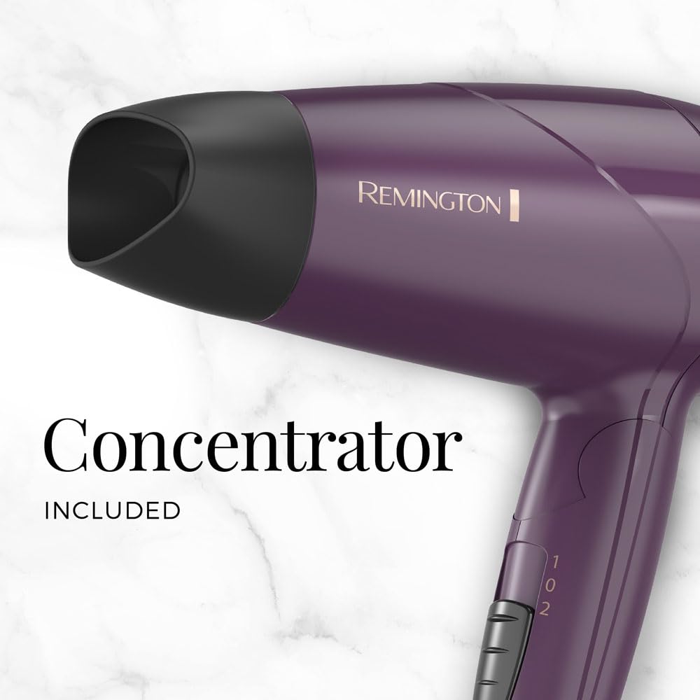 White Smoke Remington Travel Hair Dryer, Folding Handle Compact Blow Dryer with Dual Voltage, Ceramic Coating & Advanced Thermal Technology, Lightweight Portable Hair Dryer for International Travel
