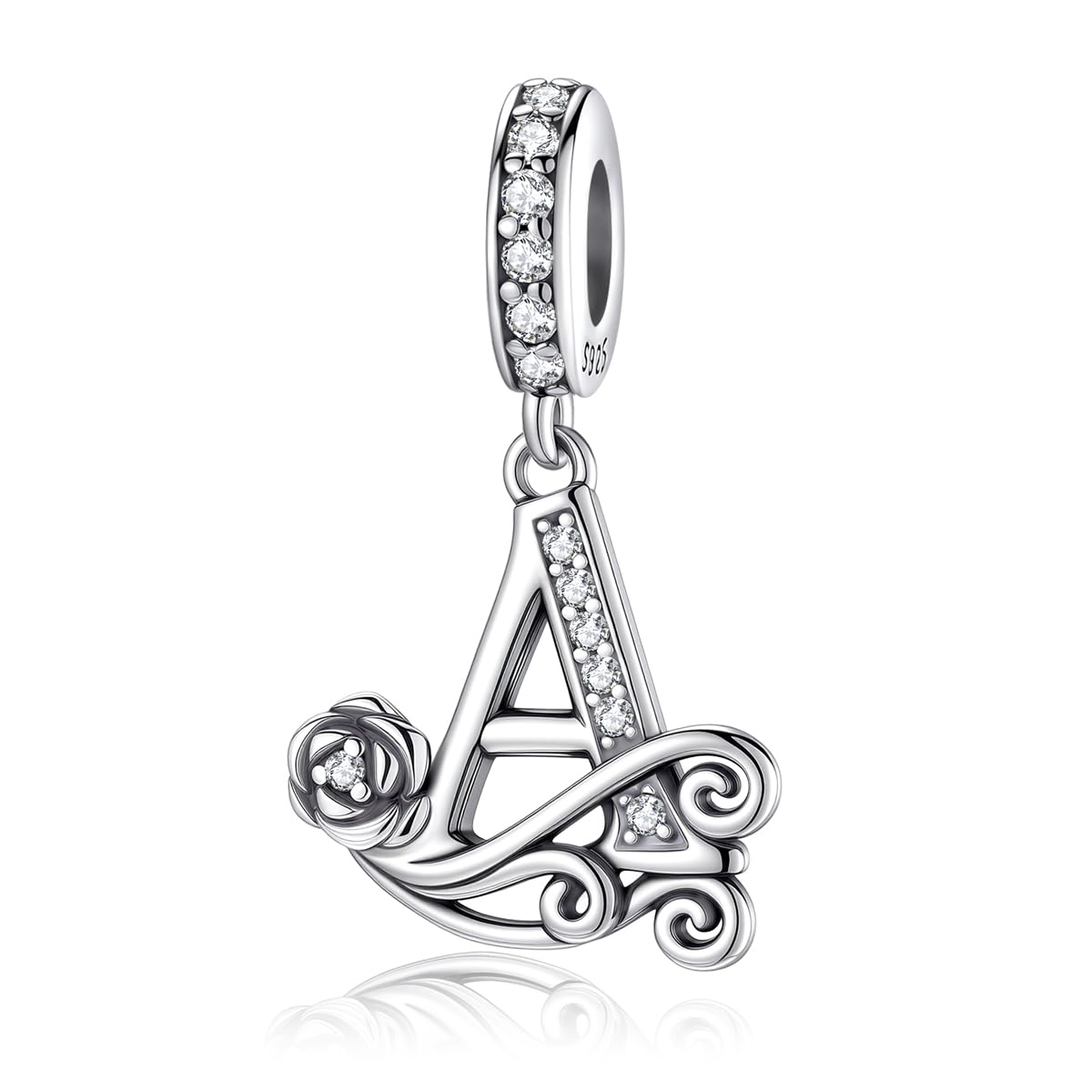 White Smoke ChenYuTe Suitable for Pandora Bracelet Letter Charms, Romantic Rose Charms, Jewelry Gifts for Yourself, Mom, Daughter, Girlfriends