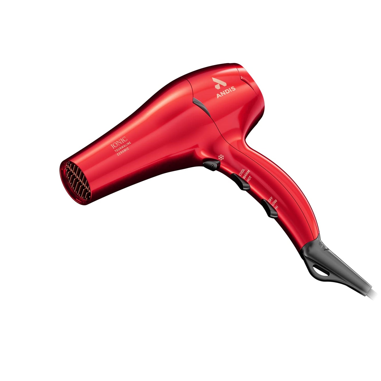 White Smoke Andis 30290 1875-Watt Tourmaline Ceramic Ionic Pro Dry Professional Hair Dryer, 3 Heat Settings & 2 Speed Settings, 2 Dryer Attachments, Lightweight, Fast Dry & Low Noise, Soft Grip, Red