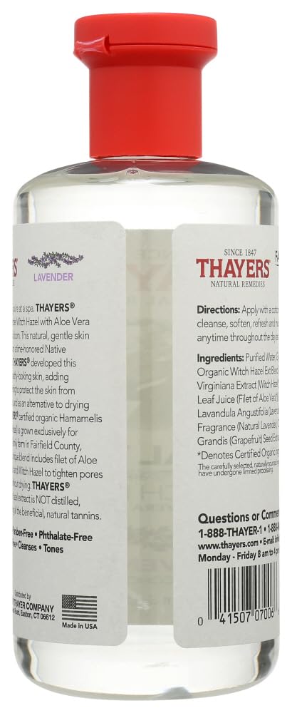 White Smoke THAYERS Alcohol-Free Witch Hazel with Organic Aloe Vera Formula Toner, Lavender, Clear, Unscented, 12 Fl Oz, Pack of 2