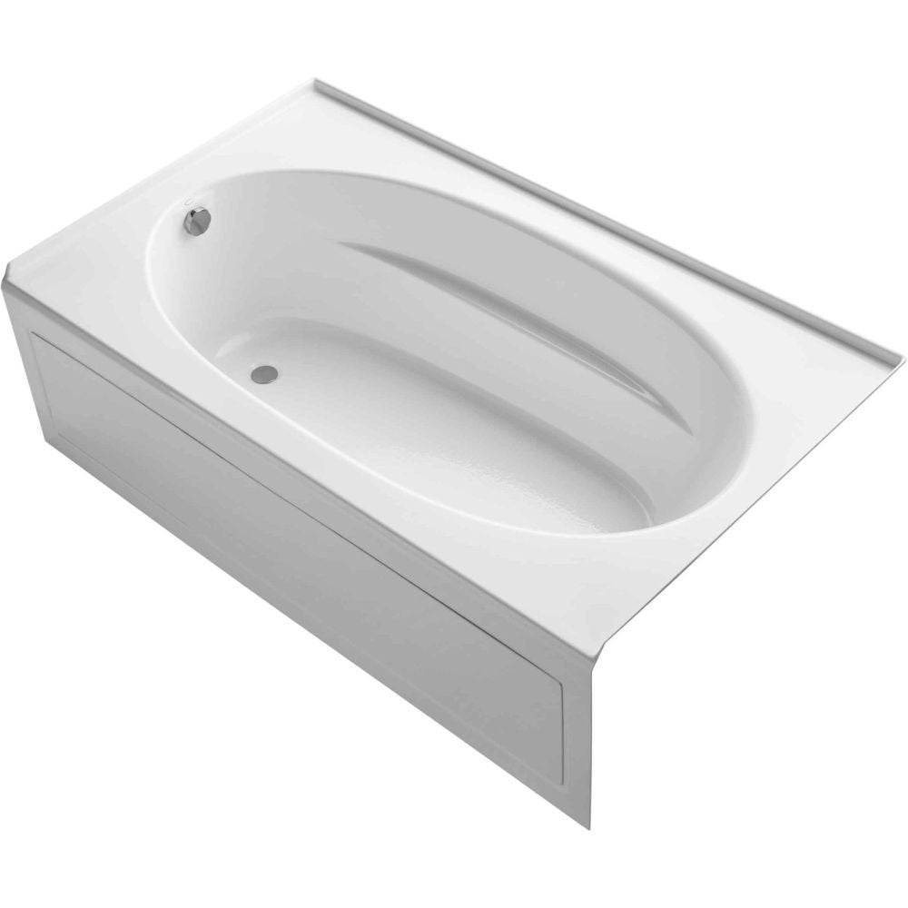 White Smoke KOHLER K-1115-LA-0 Windward 72-Inch x 42-Inch Alcove Bath with integral apron and left hand drain, White