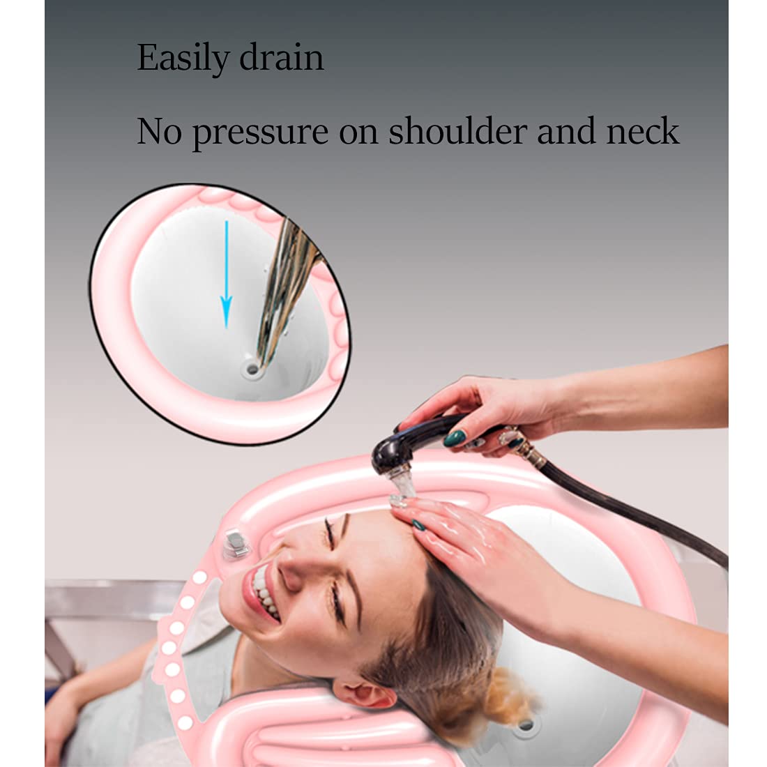 Light Gray Inflatable Shampoo Bowl, Portable Hair Washing Tray for Bedside and in Bed, Lightweight Shampoo Basin for Elderly, Disabled, Pregnant, Injured, Bedridden, Handicap, Lightweight Hair Washing Sink