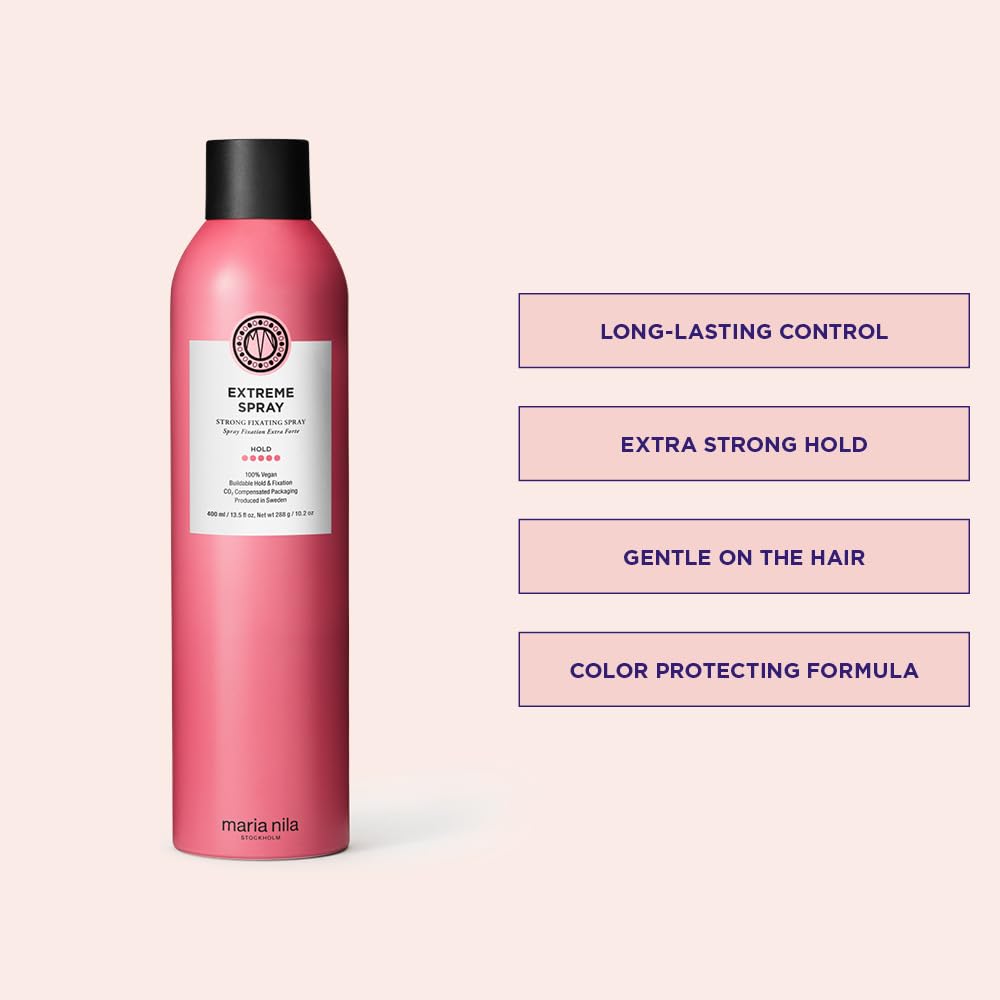 Misty Rose Maria Nila Extreme Spray, Hold 5/5, Great firmness & Ideal for long-lasting styling, Antioxidant Preserves Hair Color, 100% Vegan & Sulfate/Paraben free, 13.5 Fl Oz