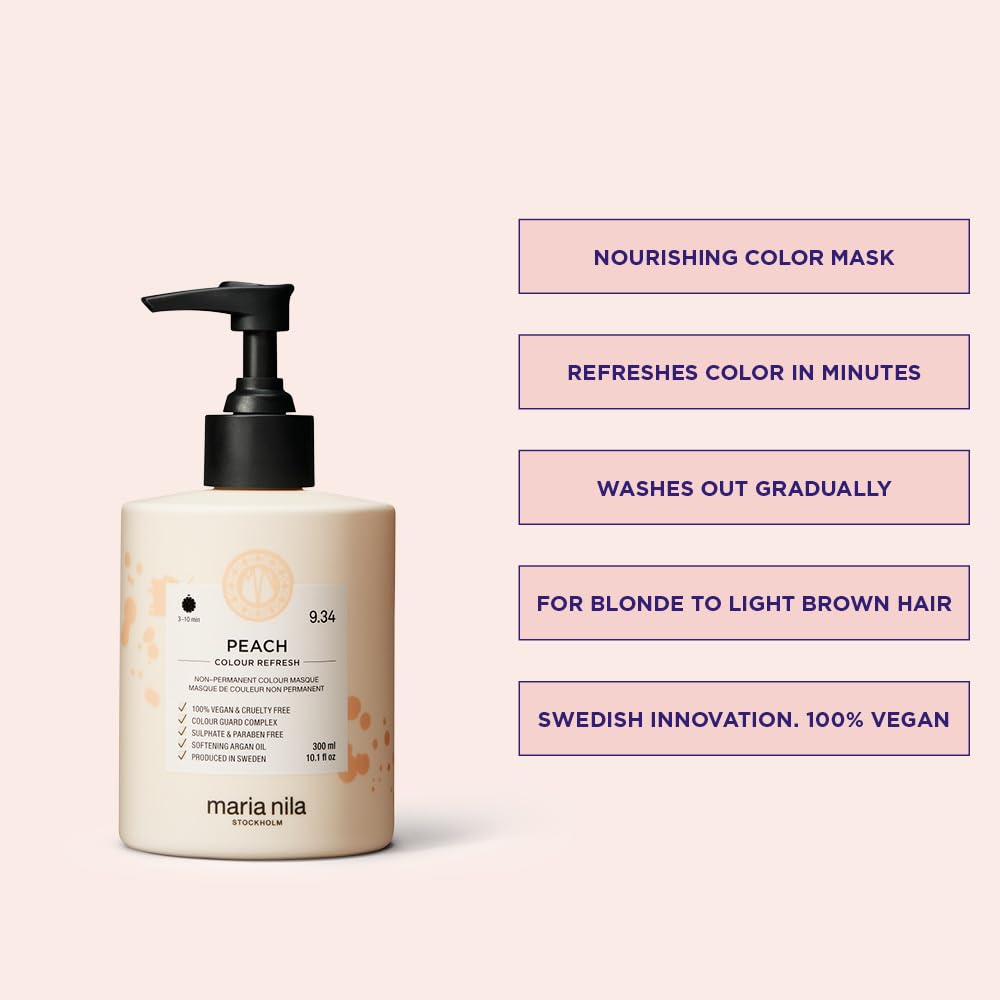 Misty Rose Maria Nila Colour Refresh, Peach 10.1 Fl Oz, Peach Hair Mask, Semi-Permanent Pigments, 100% Vegan & Sulfate/Paraben free