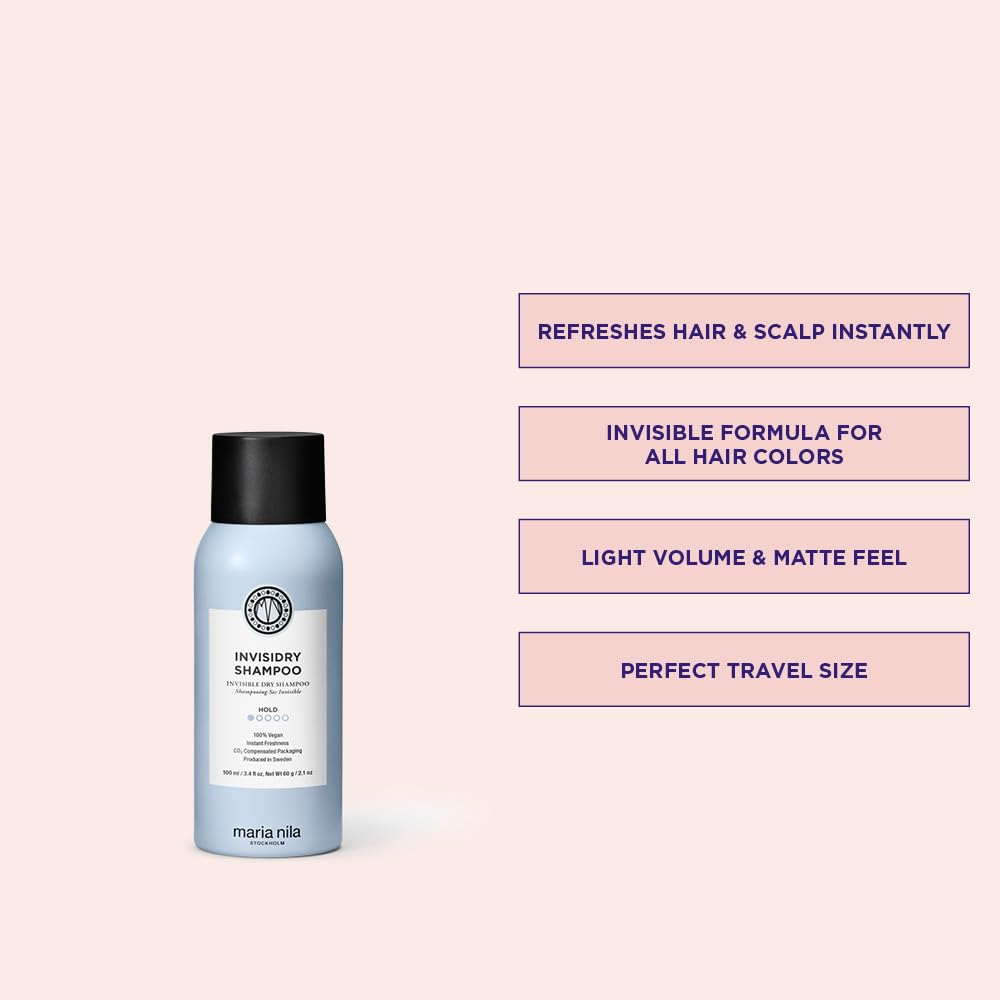 Misty Rose Maria Nila Invisidry Shampoo 3.4 Fl Oz, Freshens up Hair & Scalp, Leaves no trace of product, 100% Vegan & Sulfate/Paraben free