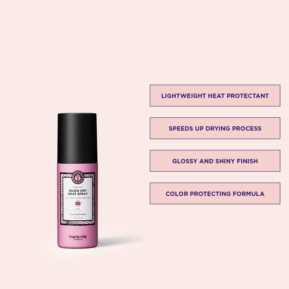 Misty Rose Maria Nila Quick Dry Heat Spray, Minimizes Drying Time, 100% Vegan & Sulfate/Paraben free, 5.1 Fl Oz