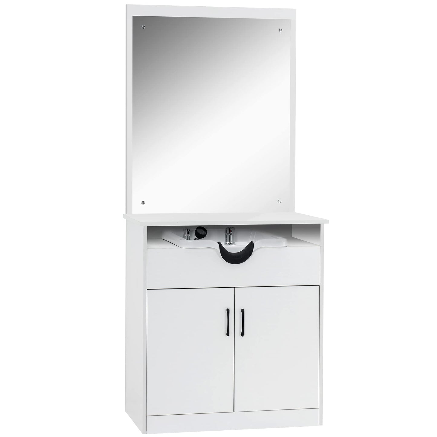 Lavender BarberPub Backwash Shampoo Bowl Sink Chair Station with Mirror Salon Styling Cabinet Spa Equipment 3130 (White)