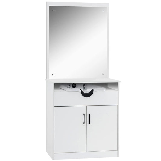 Lavender BarberPub Backwash Shampoo Bowl Sink Chair Station with Mirror Salon Styling Cabinet Spa Equipment 3130 (White)