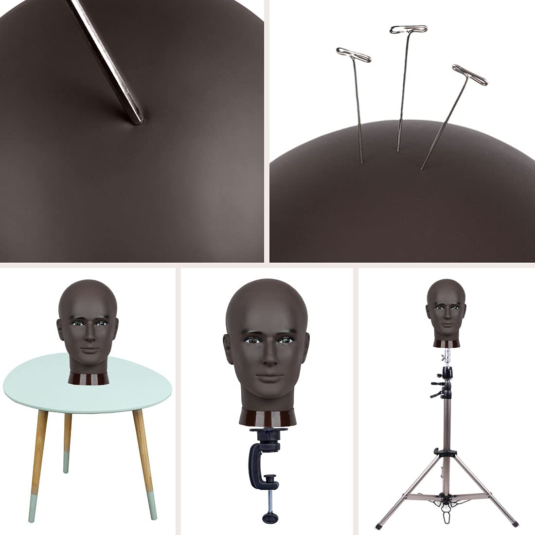 White Smoke Newshair Bald Mannequin Head Male Wig Head Professional Cosmetology for Wig Making and Display Hat Helmet Glasses or Masks Display Head Model with Free Clamp Stand (Black)