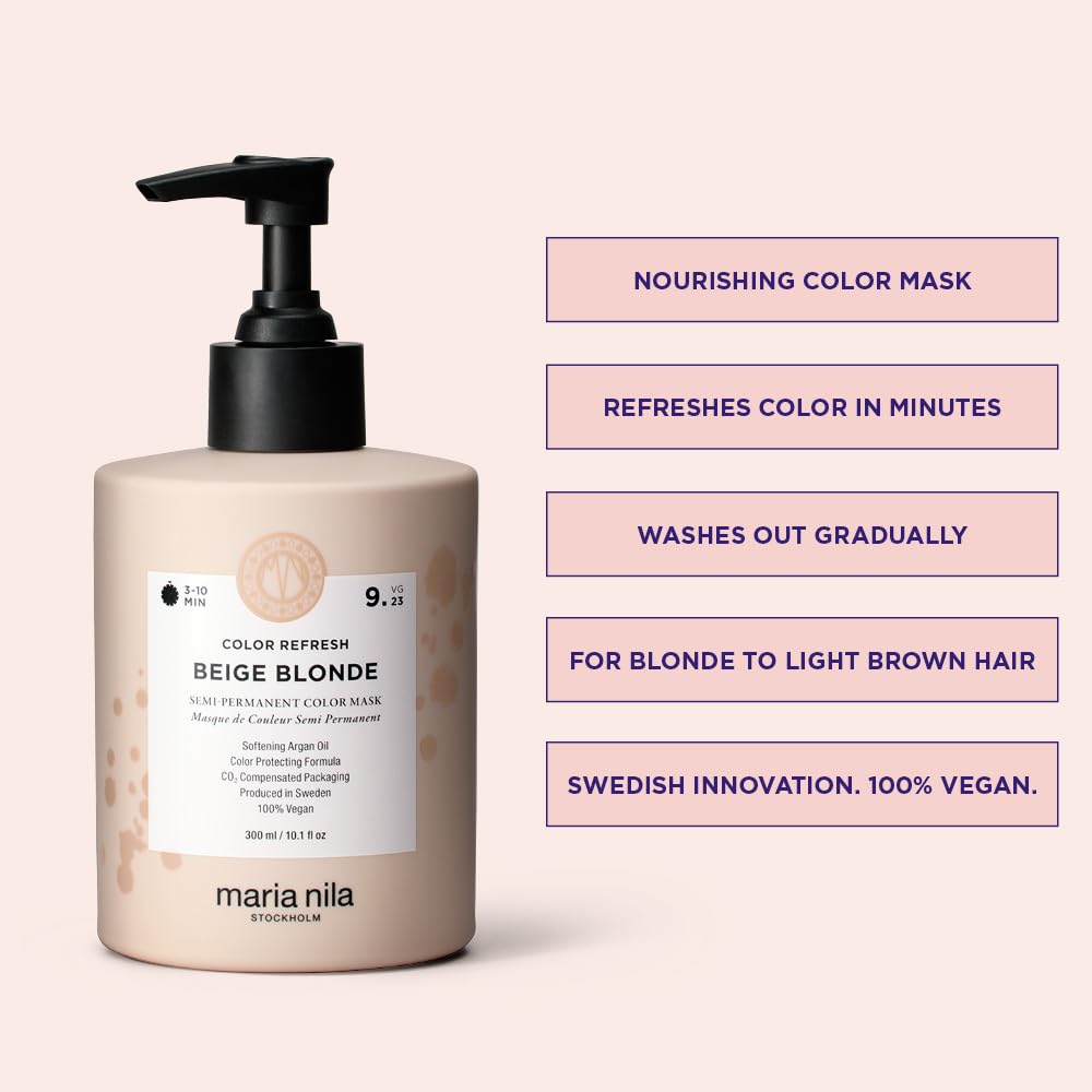 Misty Rose Maria Nila Color Refresh, Beige Blonde 10.1 Fl Oz, Cool-toned Soft Beige Hair Mask, Semi-Permanent Pigments, 100% Vegan & Sulfate/Paraben free