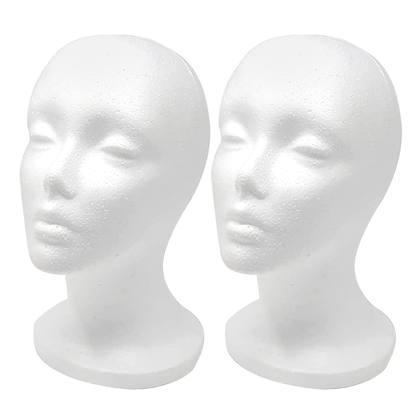 White Smoke CHIVENIDO Styrofoam Wig Head - 2PCS Female Foam Mannequin Head Stand and Holder for Style, Model and Display Hair, Hats and Hairpieces, Mask for Home, Salon and Travel
