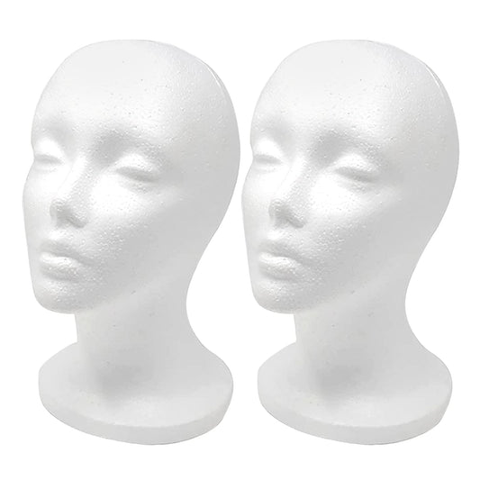 White Smoke CHIVENIDO Styrofoam Wig Head - 2PCS Female Foam Mannequin Head Stand and Holder for Style, Model and Display Hair, Hats and Hairpieces, Mask for Home, Salon and Travel
